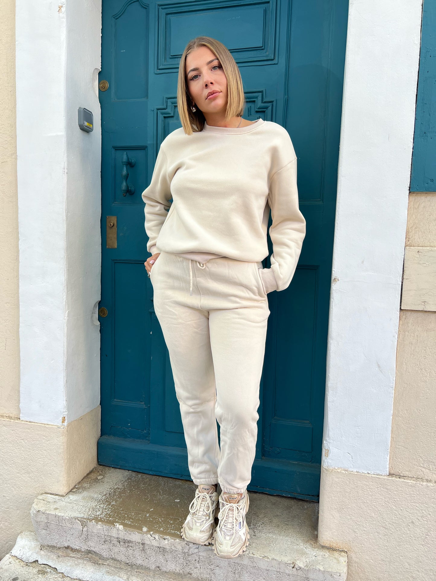 Sweat premium d’ensemble beige écru