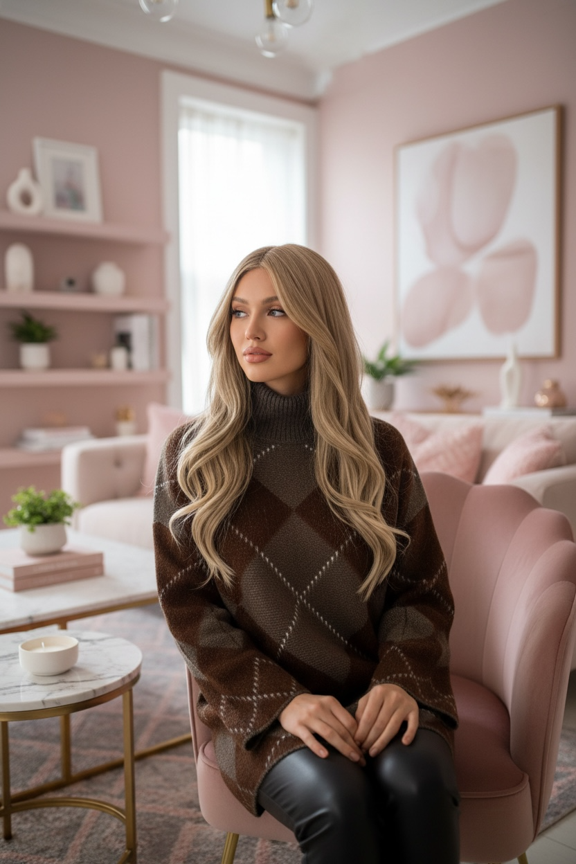 Tunique en maille Jacquard –taupe