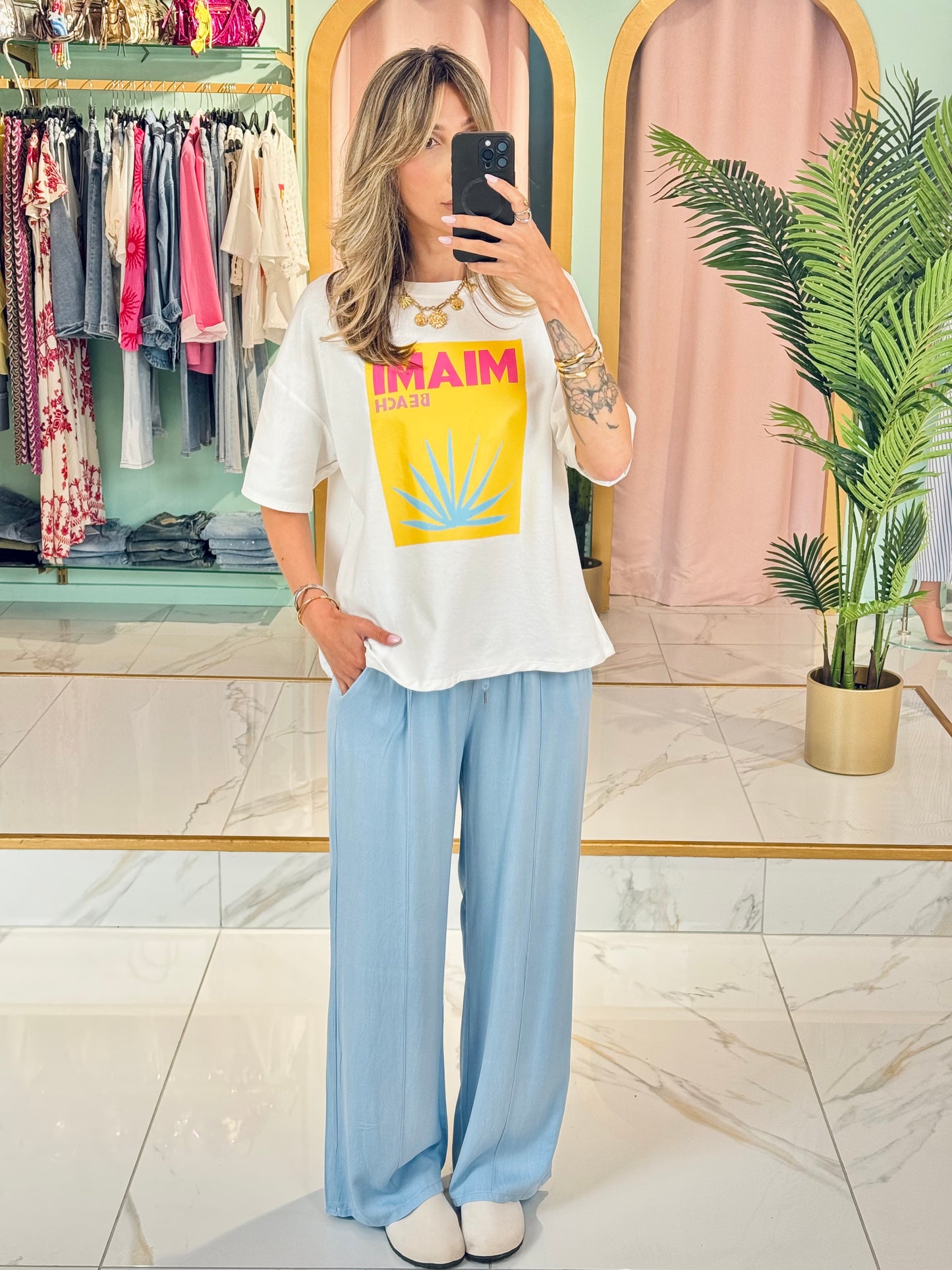 T-shirt imprimé Miami beach jaune