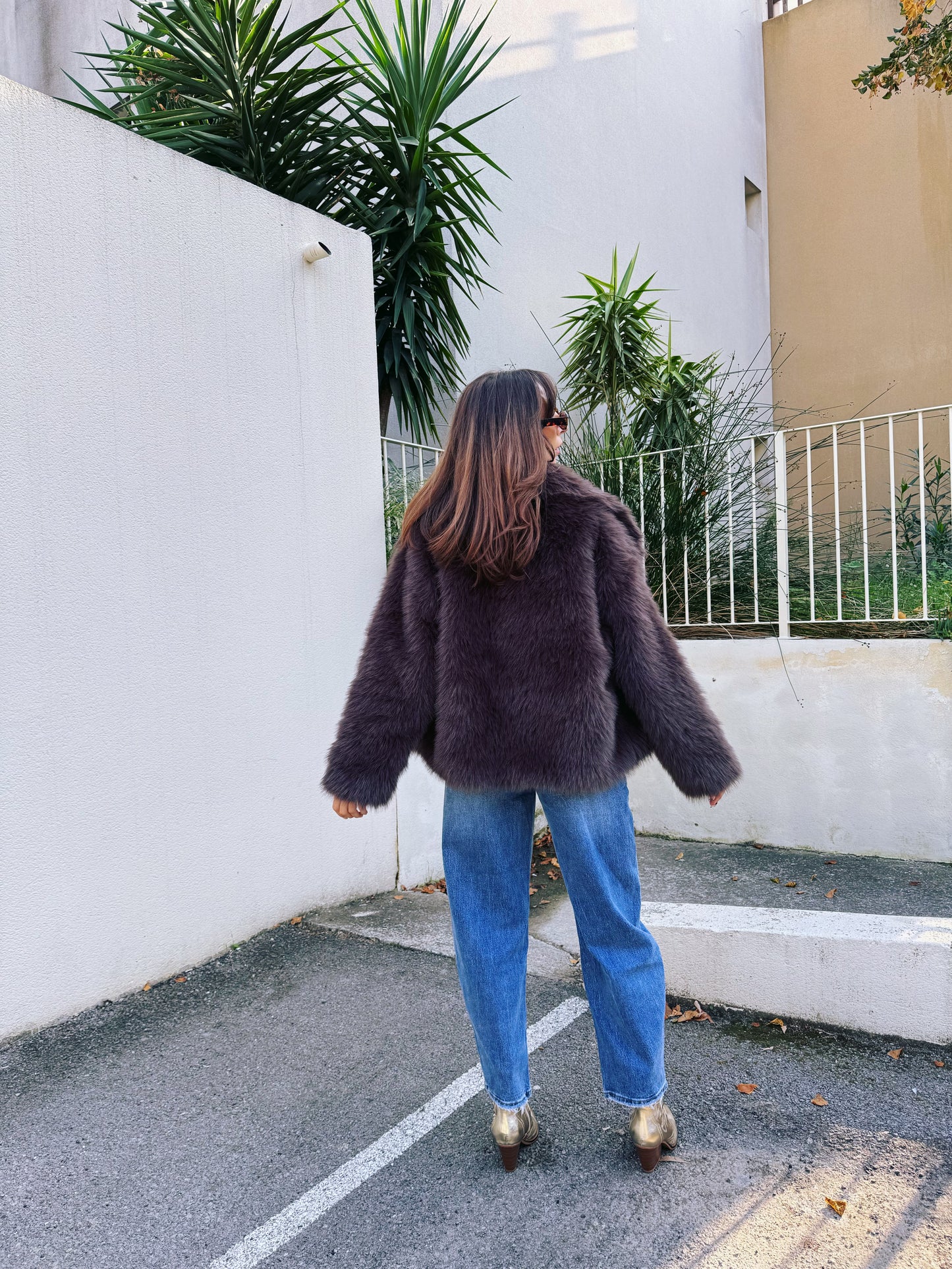 Manteau fausse fourrure chocolat