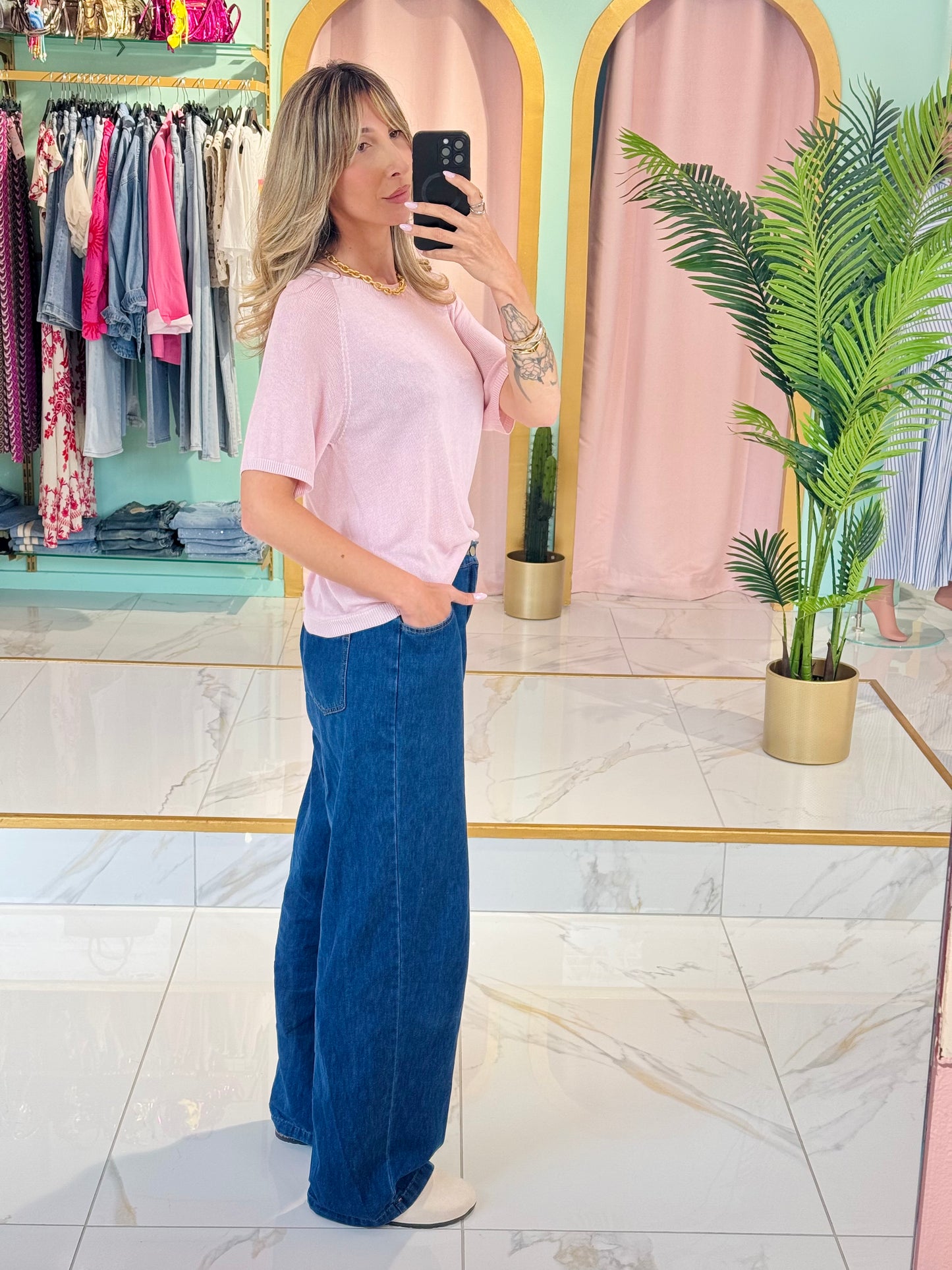 Top en maille fluide – confort & basique coloris rose pastel