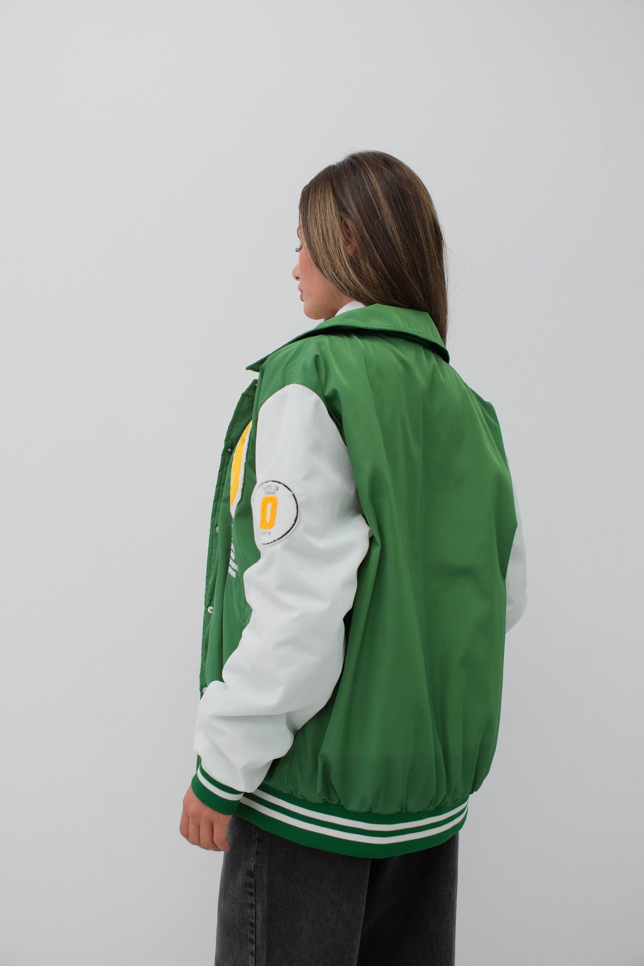 Blouson college brodé bicolore avec poches vert