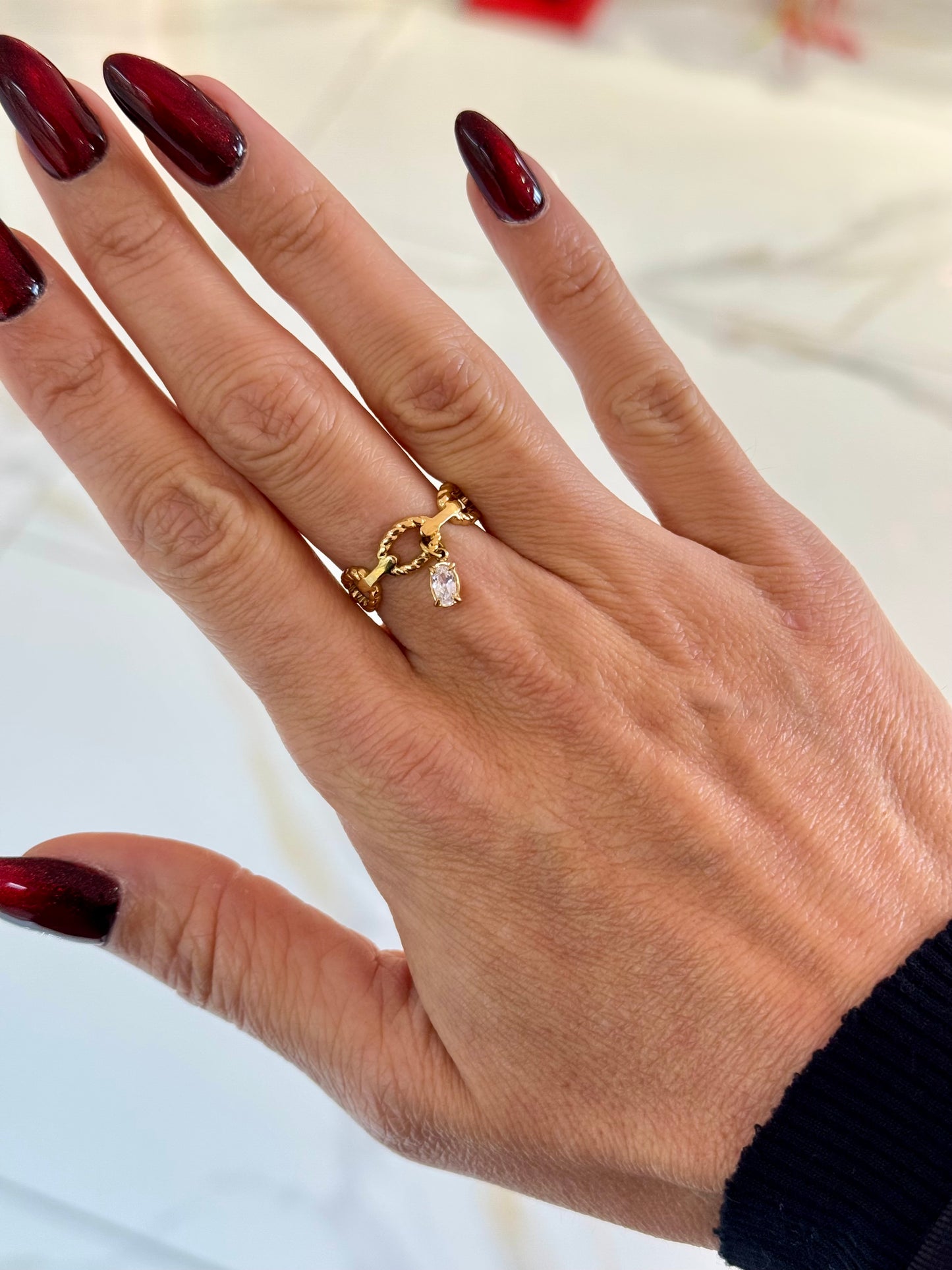 Bague chaîne en acier inoxydable avec pendentif zircon - or ou argent