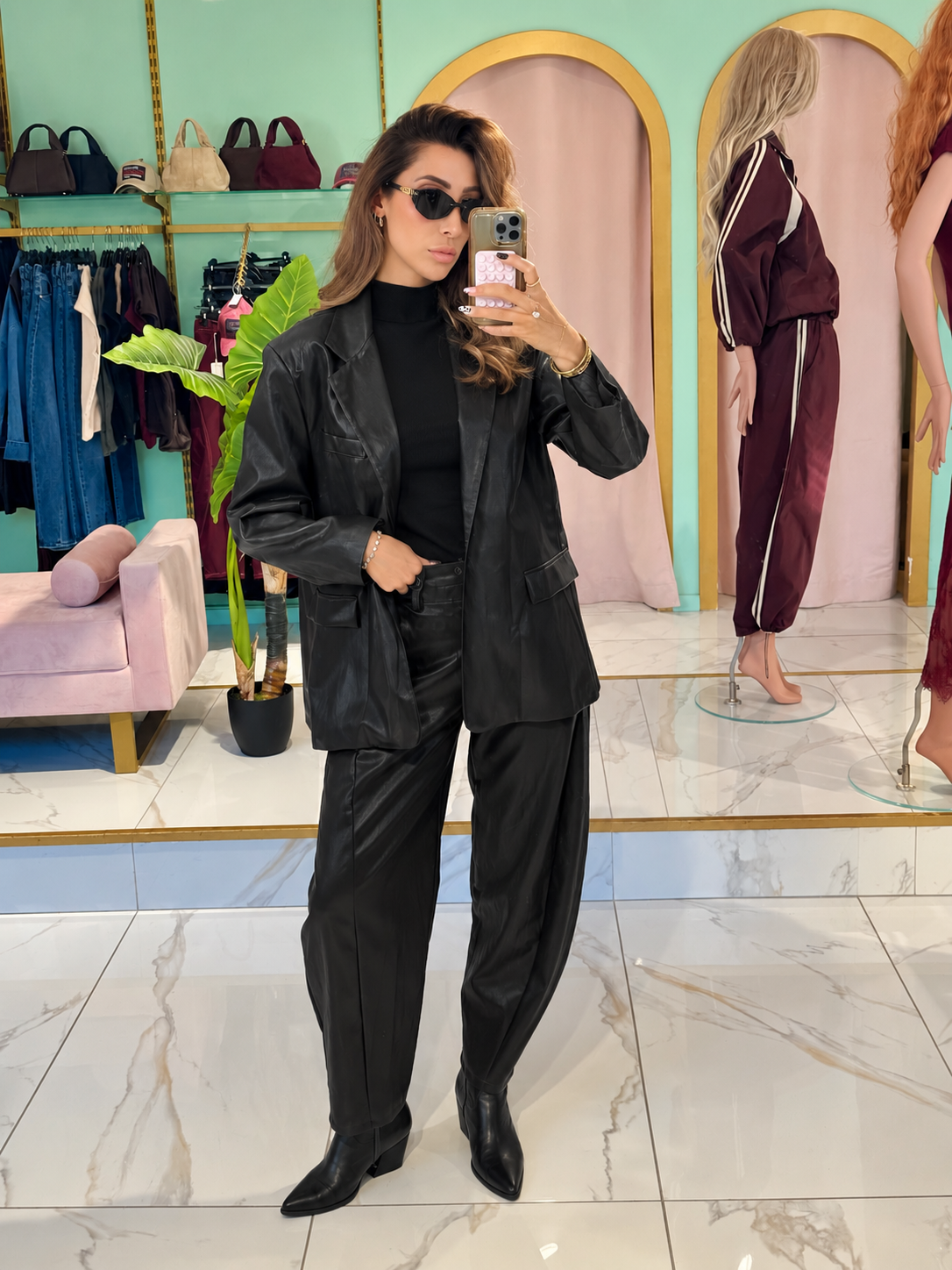 Pantalon ballon en simili cuir - noir