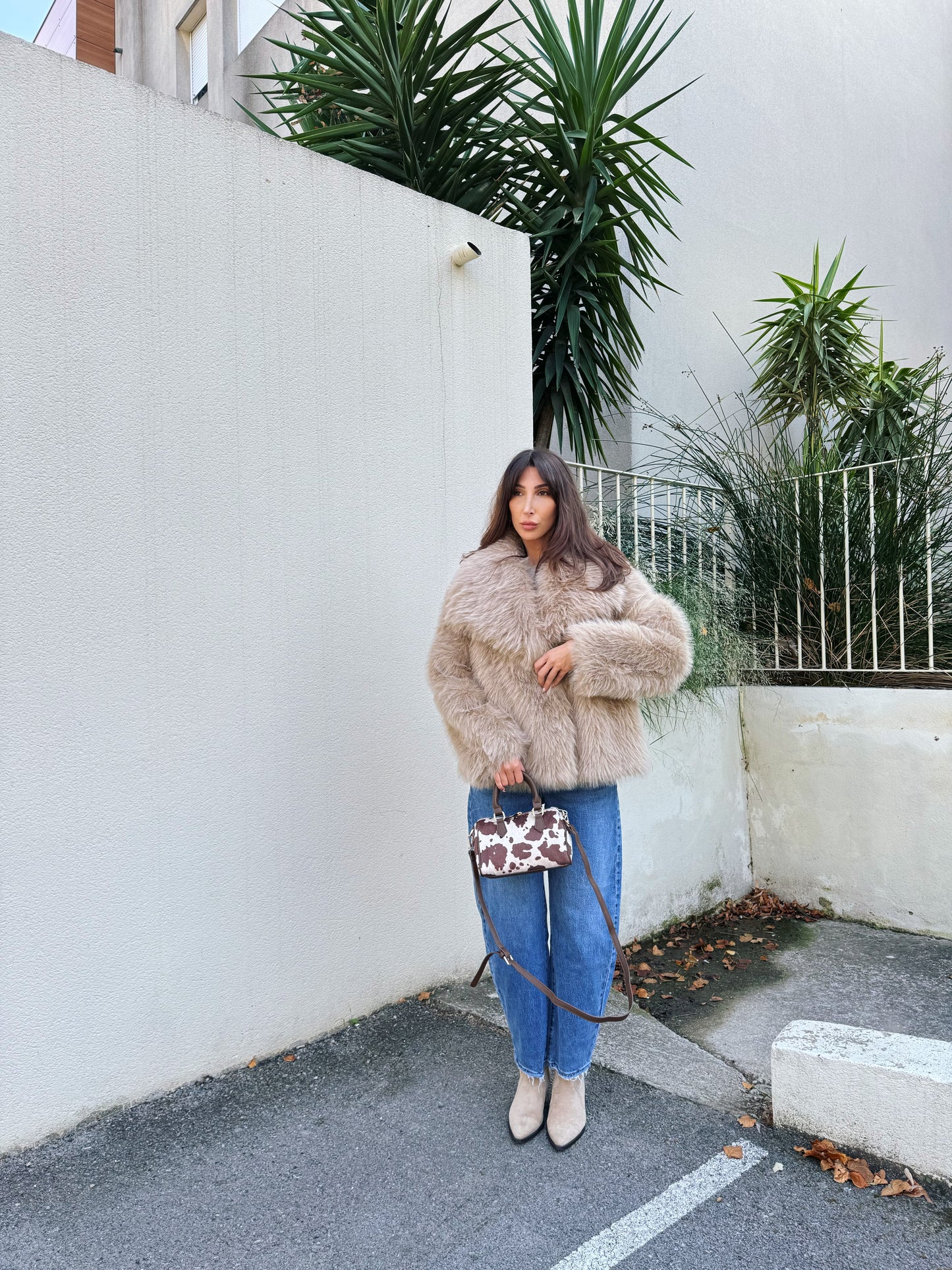 Manteau fausse fourrure beige