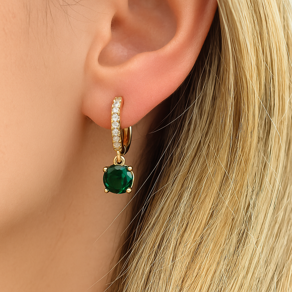 Boucle d’oreille spacy pendentif rond vert