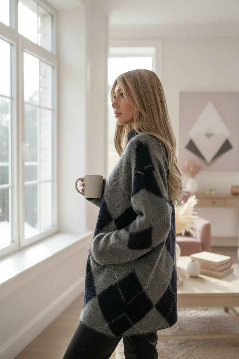 Tunique en maille Jacquard –bleu marine