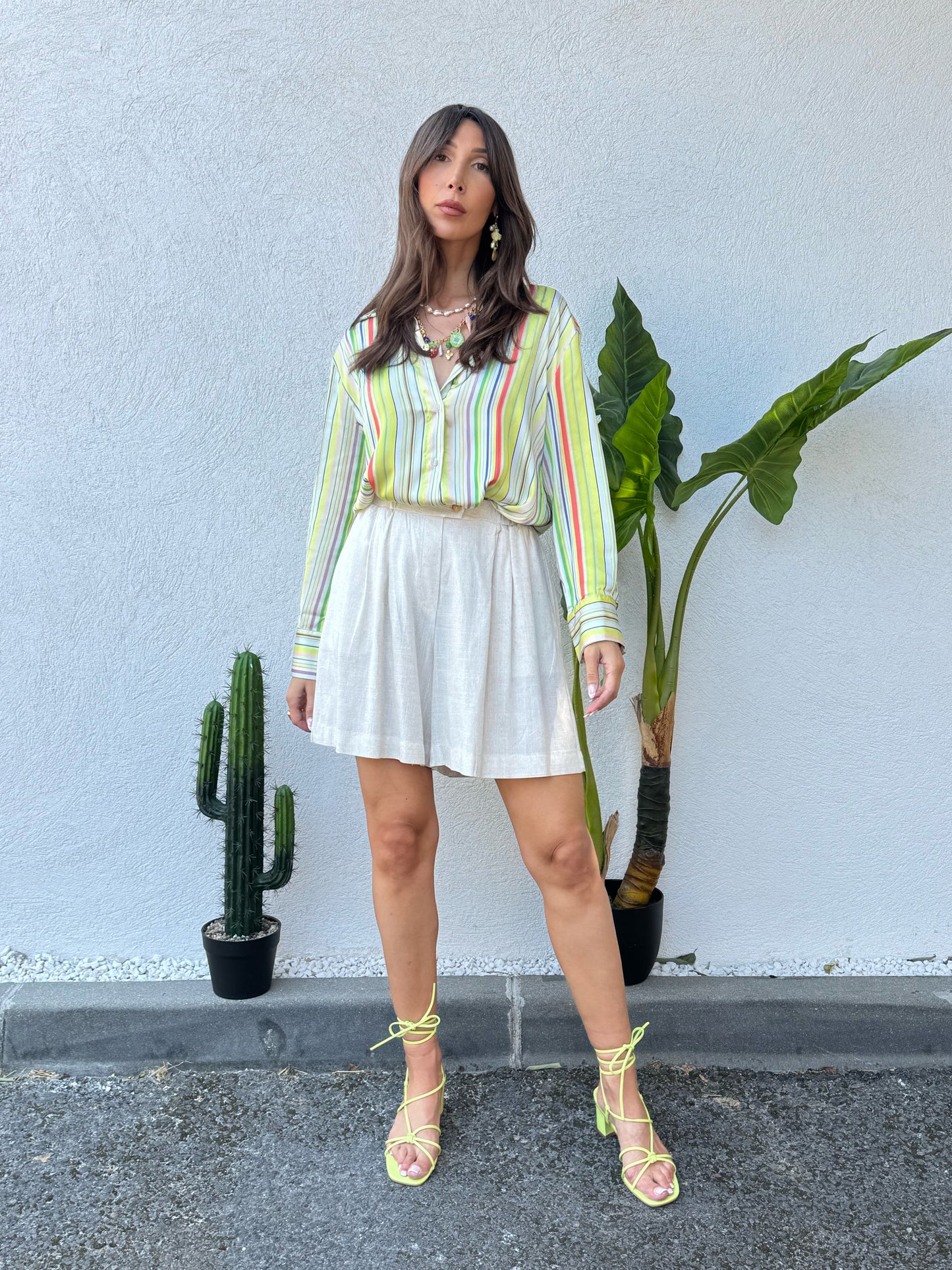 Chemise rayée satinée “Sunlight Mood”- anis limonade