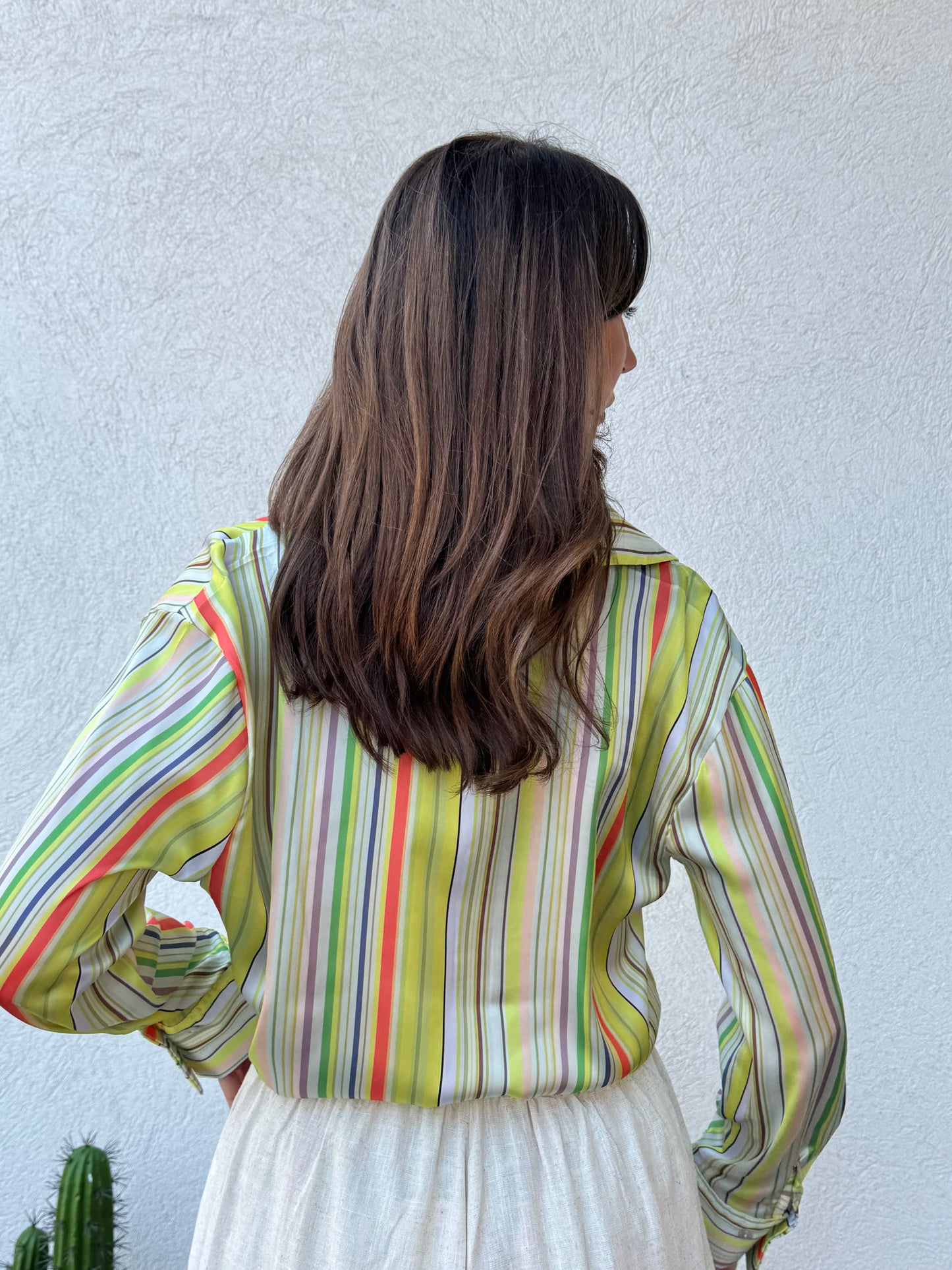 Chemise rayée satinée “Sunlight Mood”- anis limonade