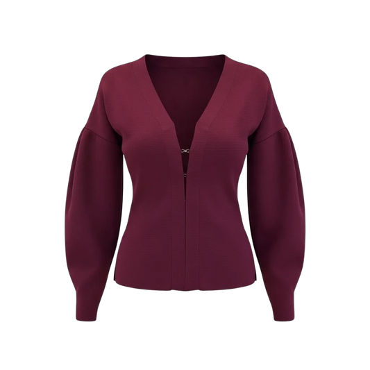 Veste-gilet en maille épaisse bordeaux – Manches ballon & crochets