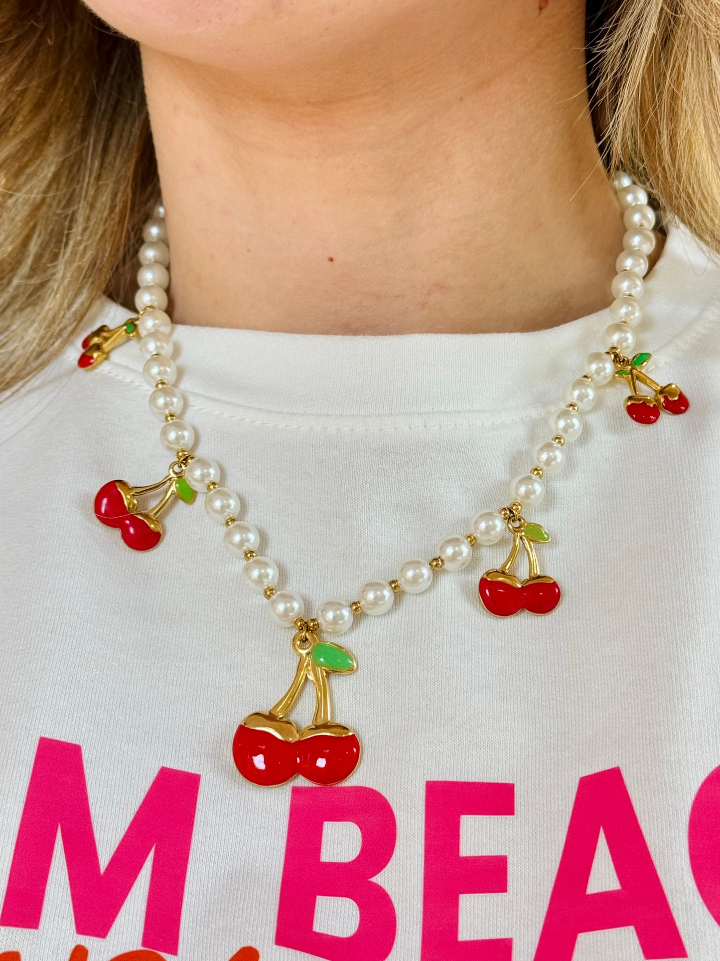 Collier perles & cerises