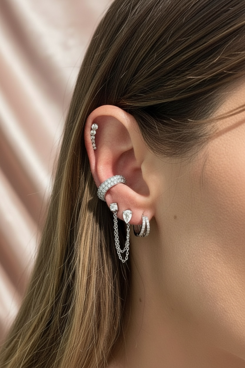 Bague d’oreille / faux piercing strass épais