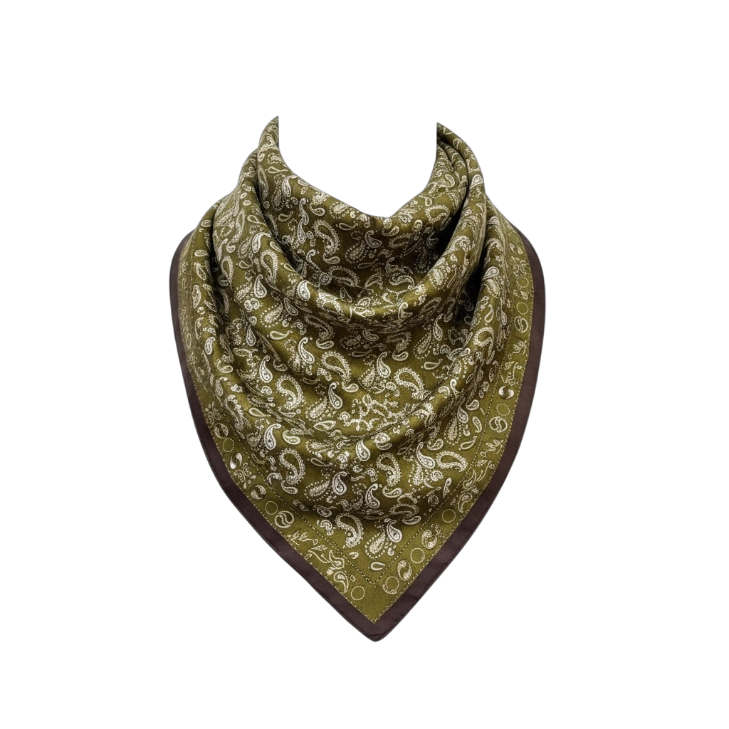 Foulard carré satin kaki & chocolat