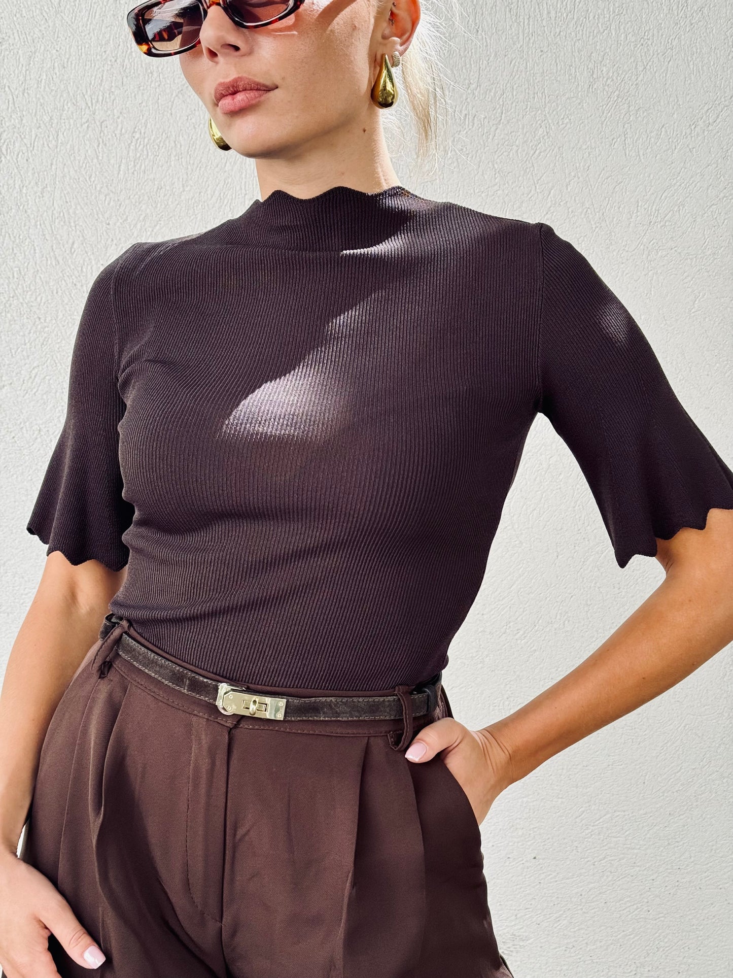 Ceinture en cuir nubuck chocolat foncé