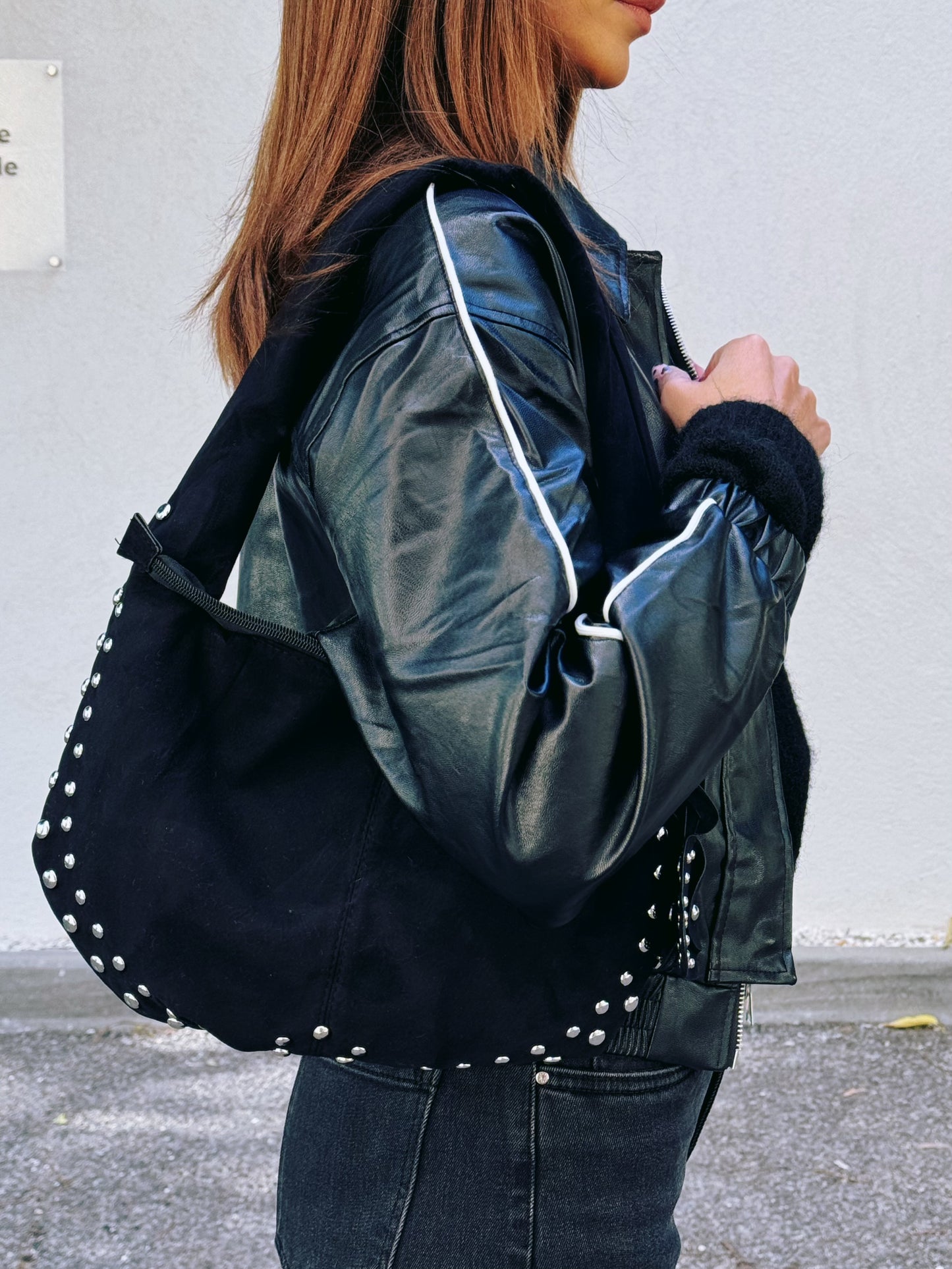 Sac hobo façon nubuck -noir