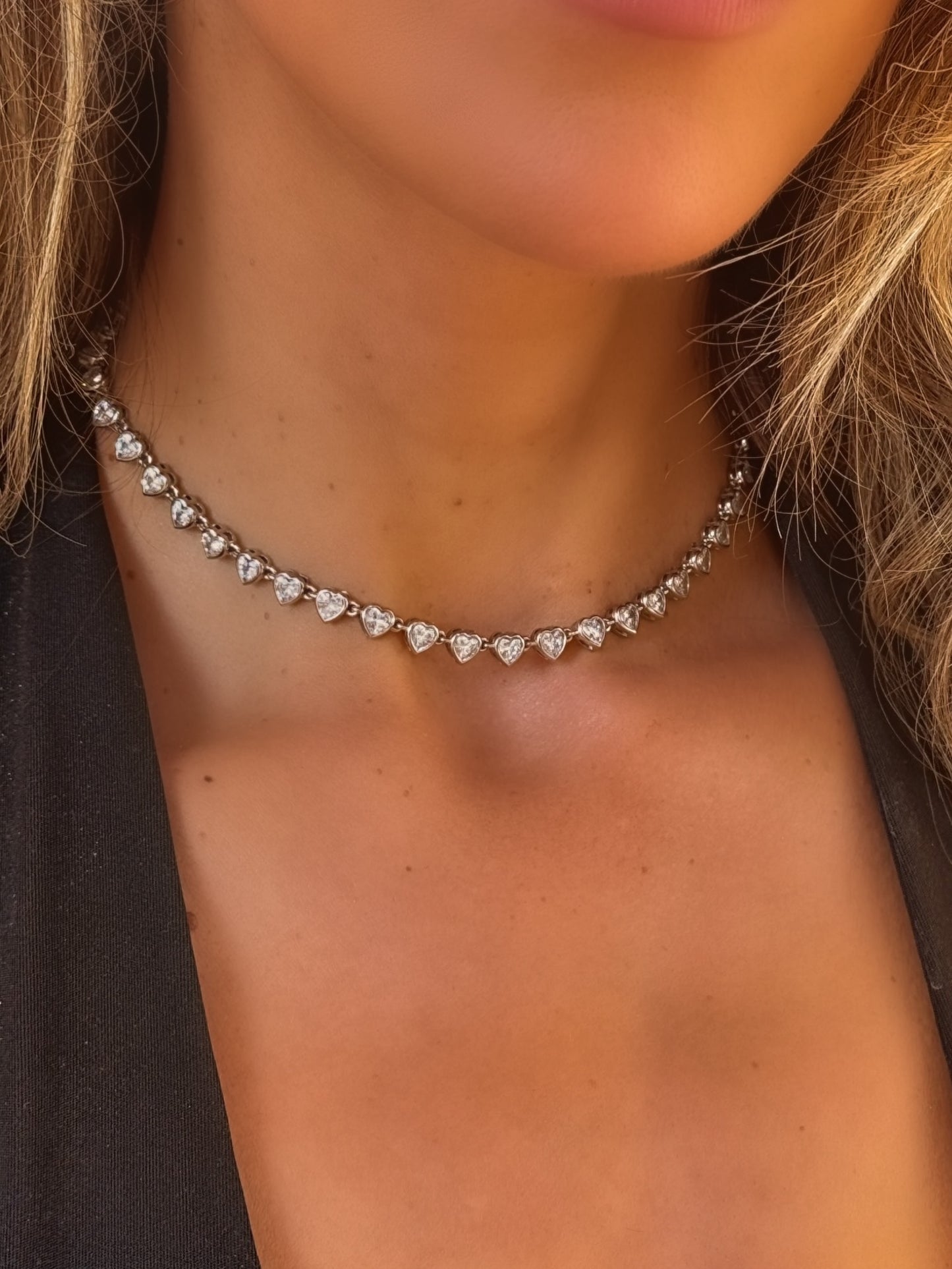 Collier choker dupe cascade de cœur argent