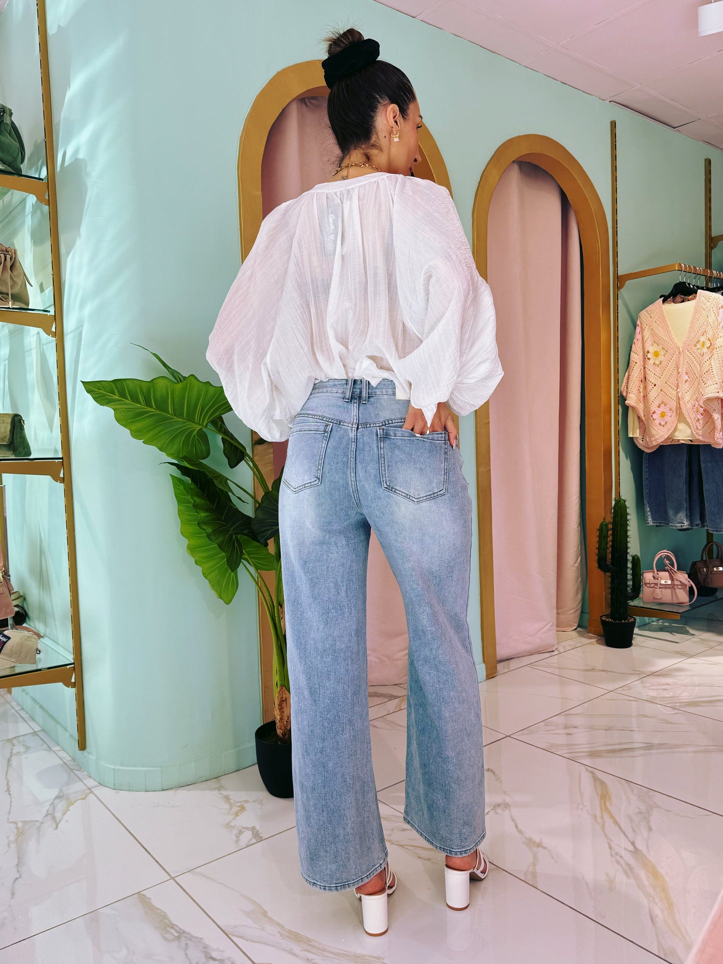 Jean wide leg dentelle & strass