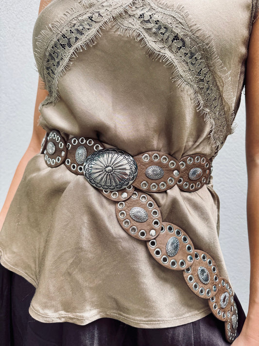 Ceinture western réglable – Détails métal – taupe