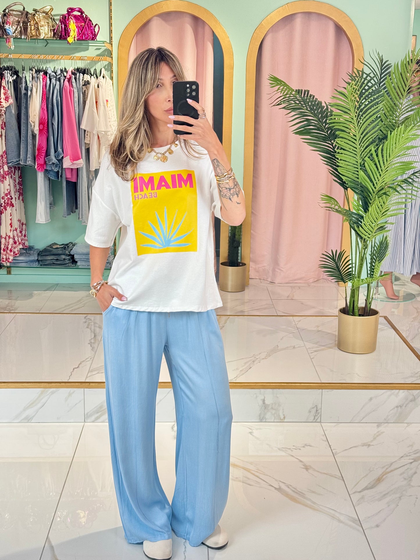 T-shirt imprimé Miami beach jaune