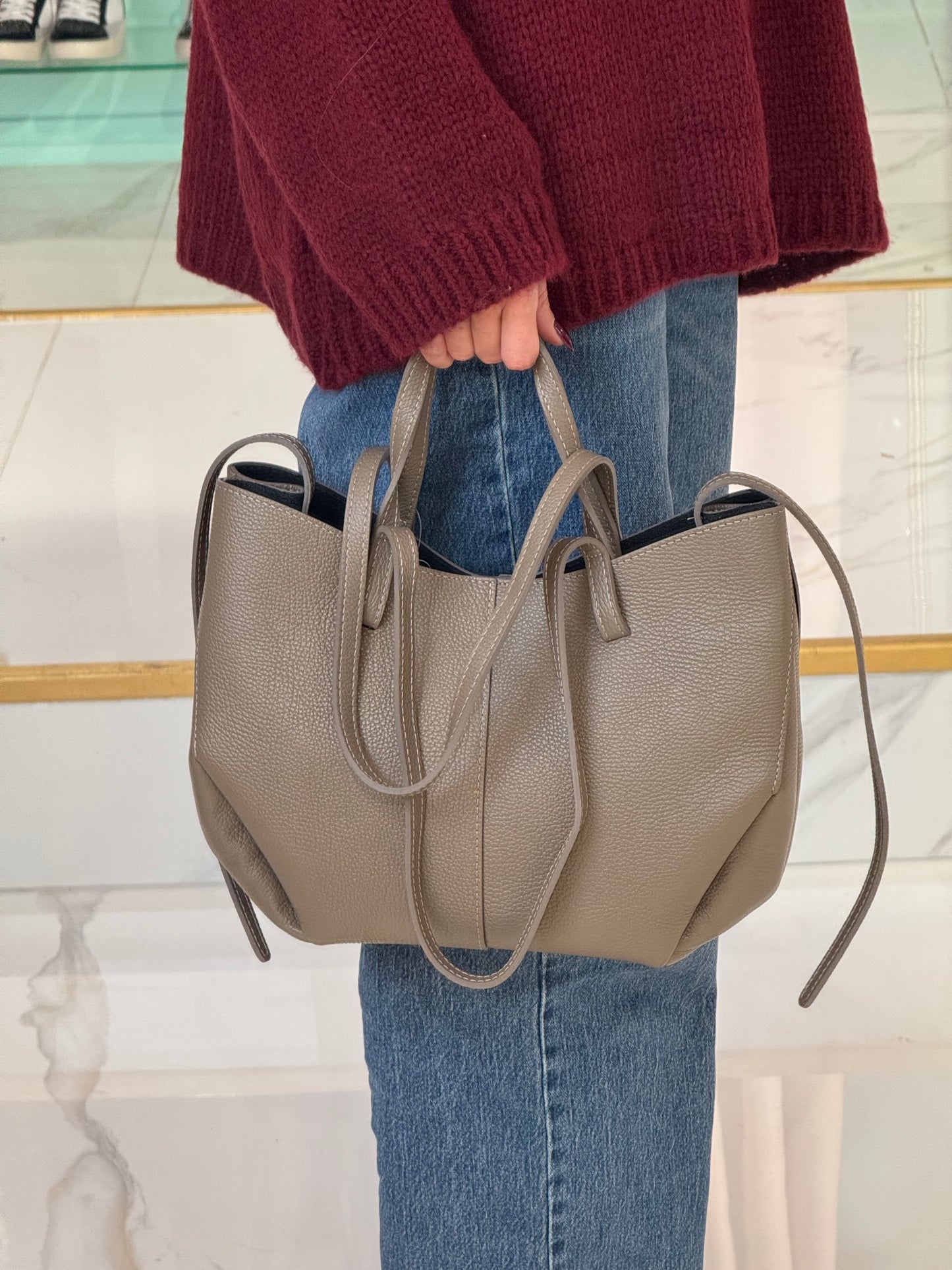 Sac Dupe En Cuir Grainé - taupe