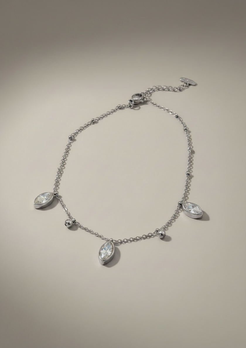 Chaîne de cheville strass coloris argent