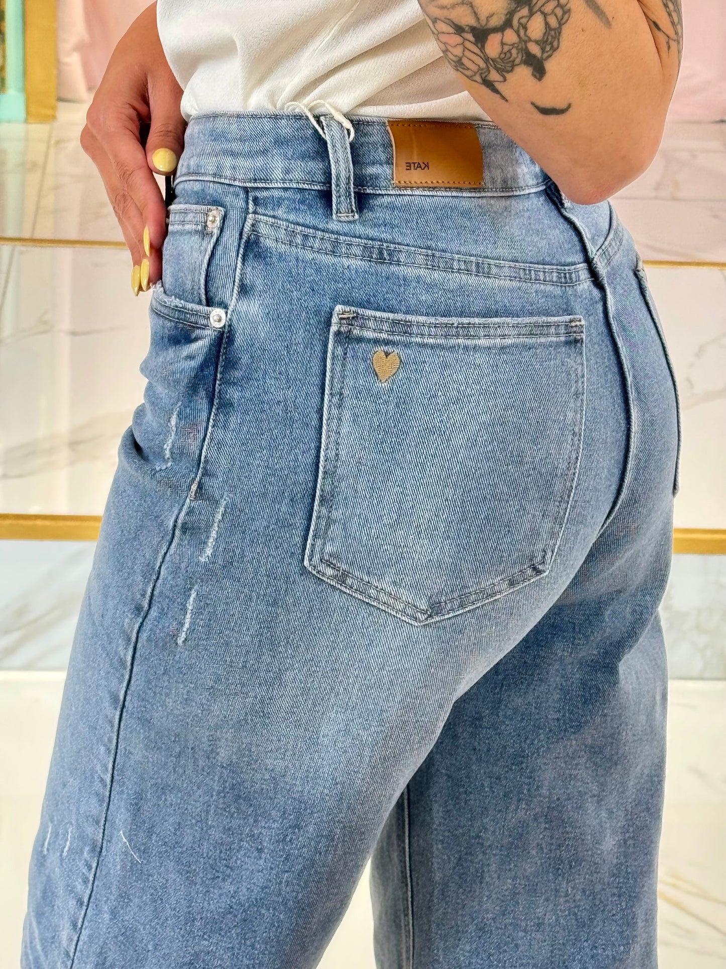 Bermuda denim à cœur brodé