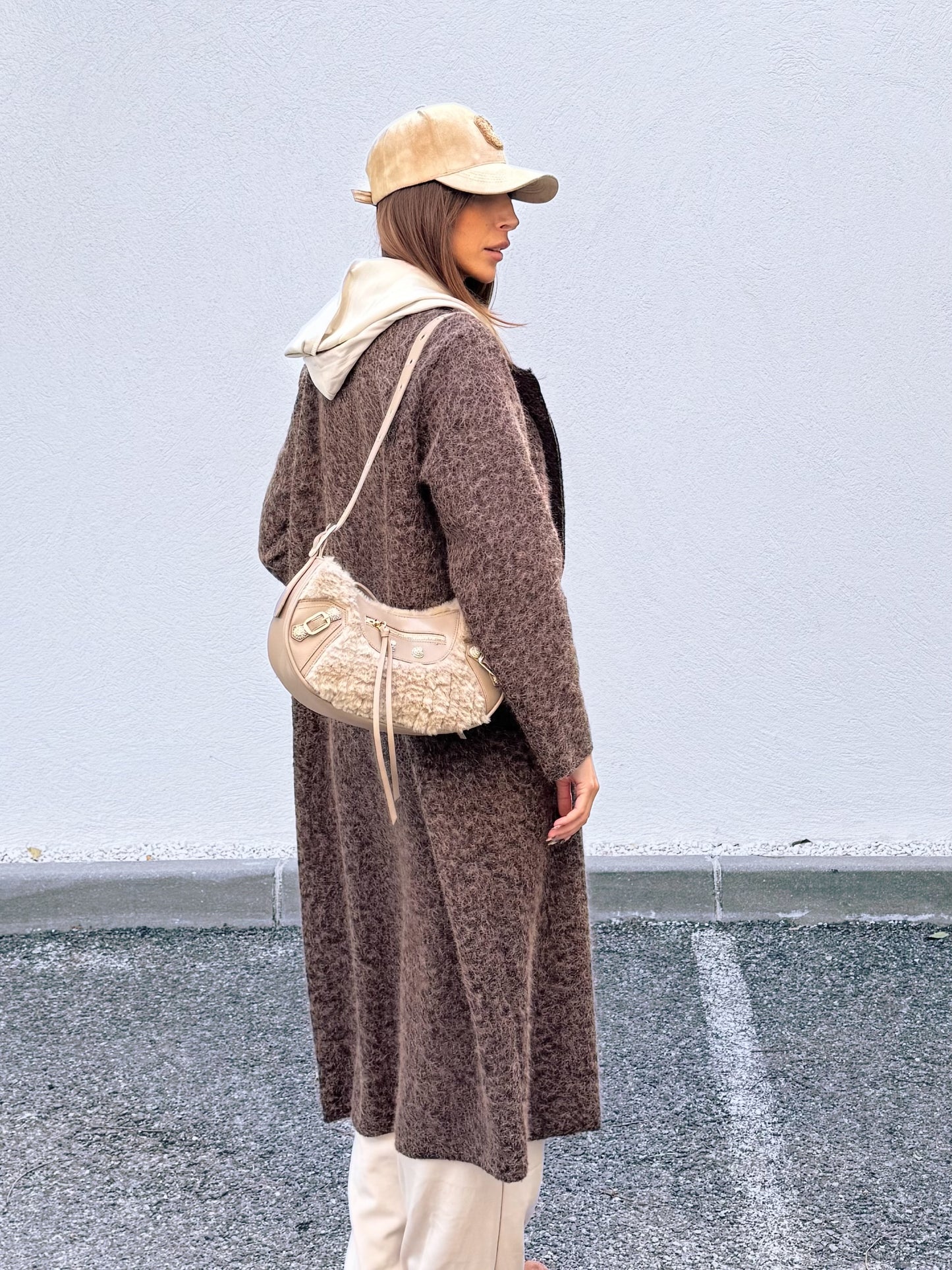 Manteau long façon laine bouillie marron