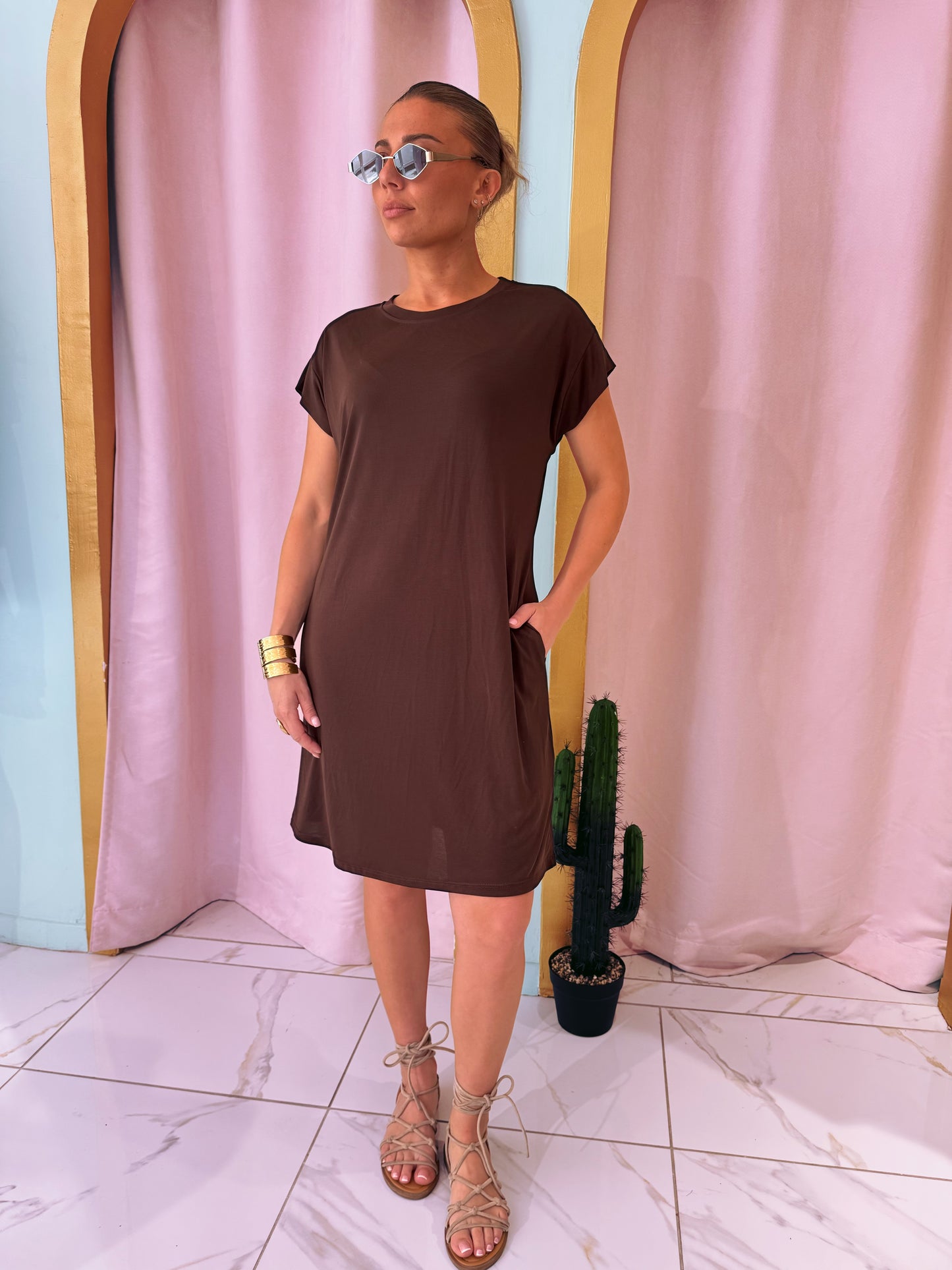 Robe t-shirt basique stretch & hyper confort - marron