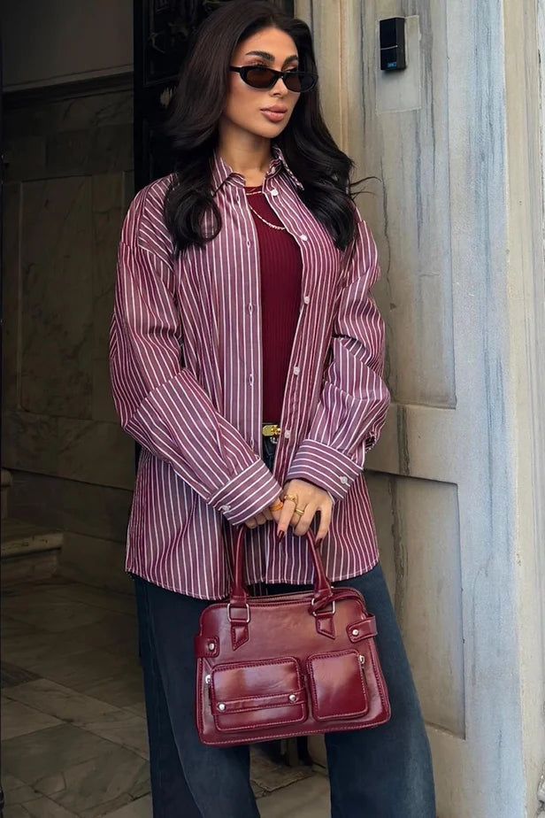 Chemise rayé en popeline bordeaux