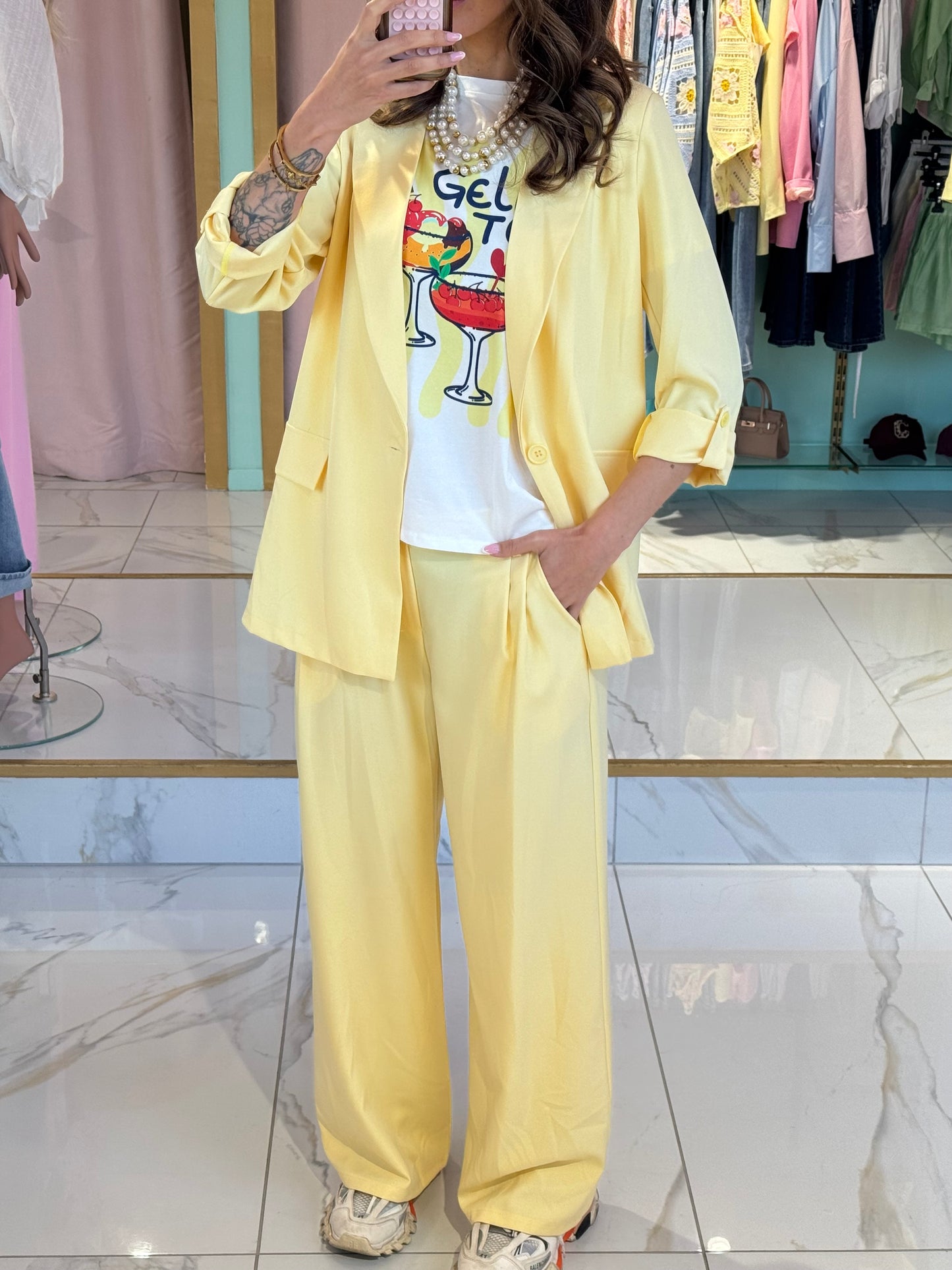 Ensemble Tailleur Fluide Printemps – jaune