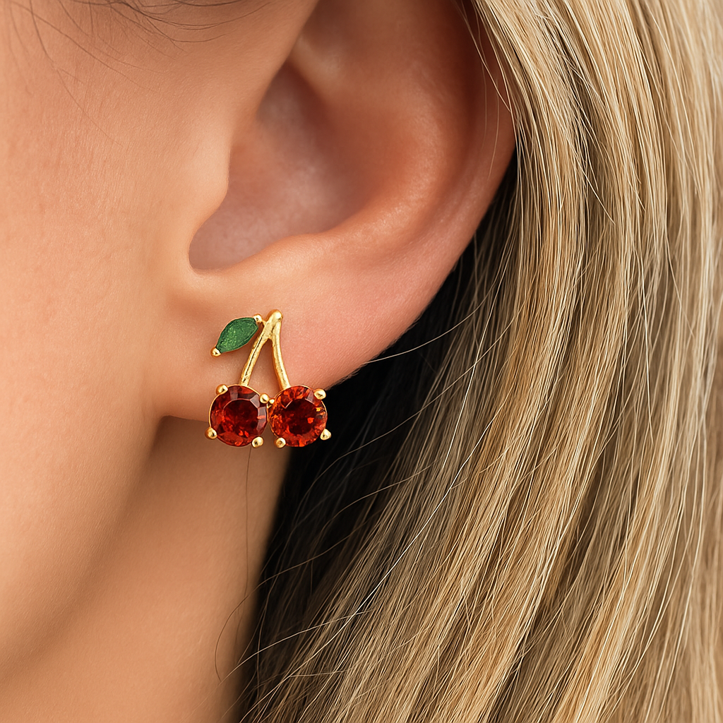Boucle d’oreille puce cerise or