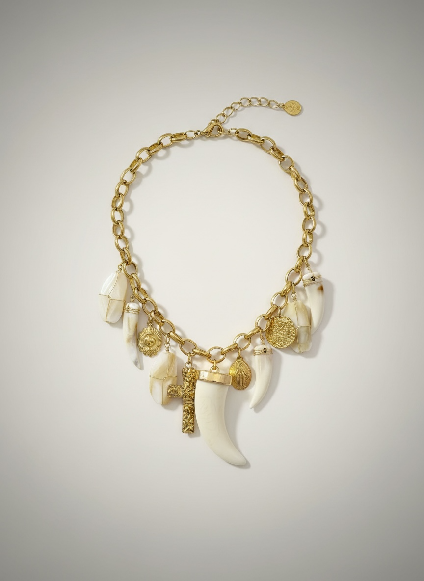 Collier bohème corne et breloques