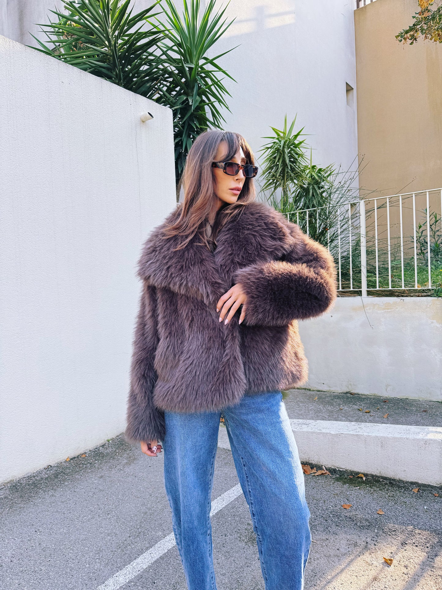 Manteau fausse fourrure chocolat