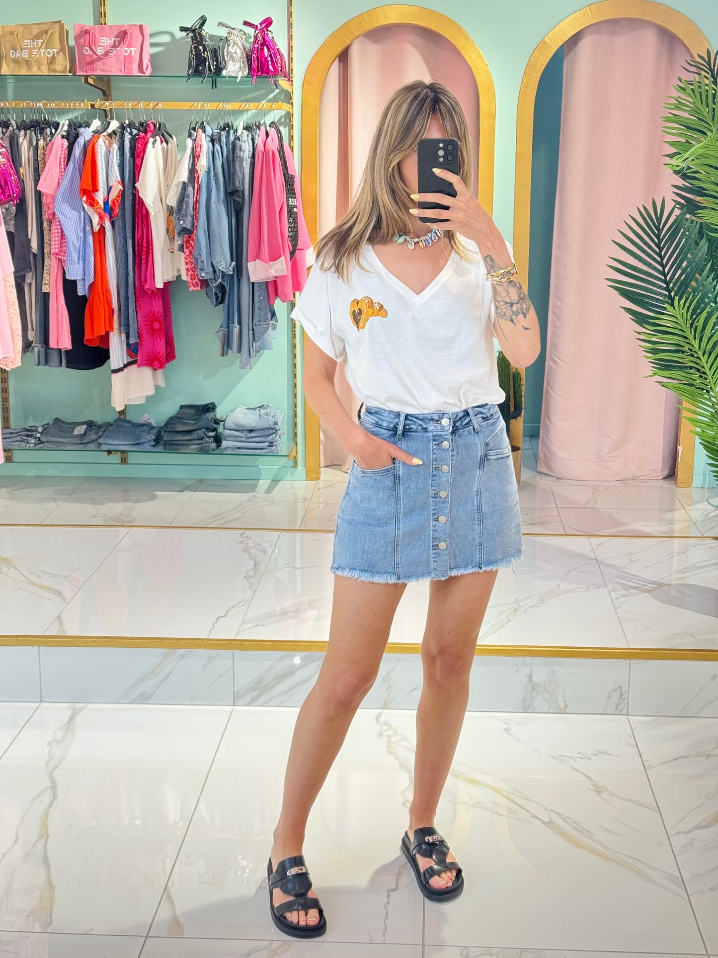 Jupe-short en jean boutonnée