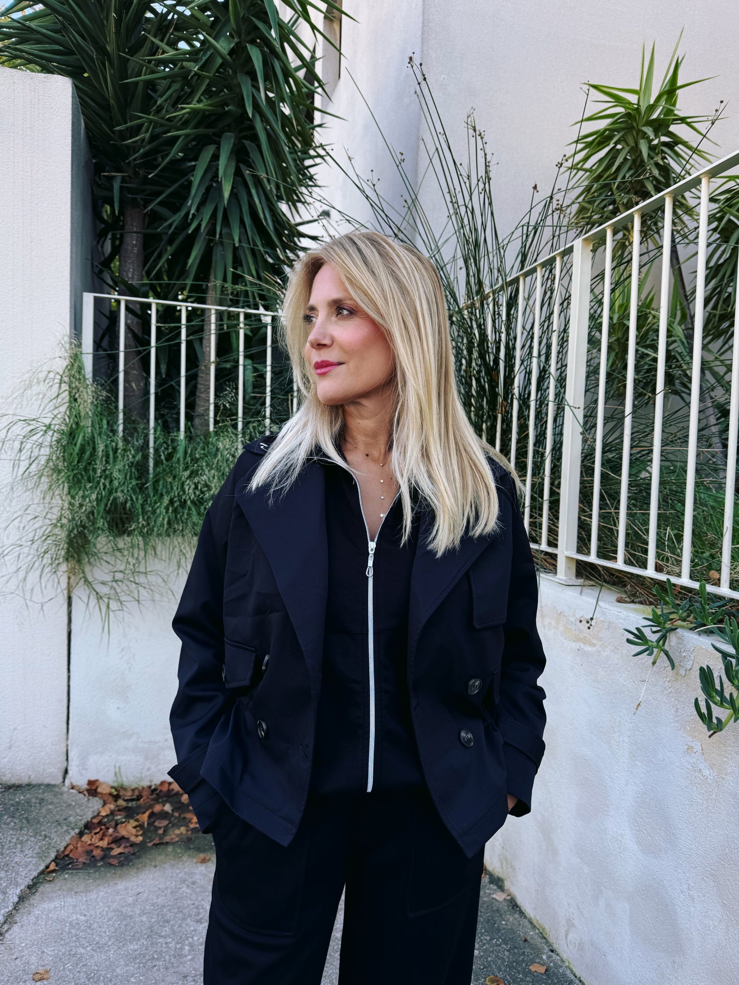 Trench Court Oversize avec Cordon Ajustable noir