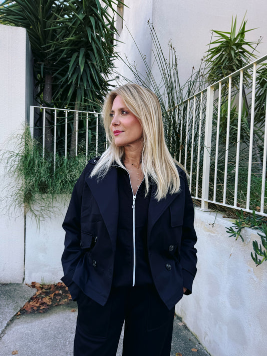 Trench Court Oversize avec Cordon Ajustable noir