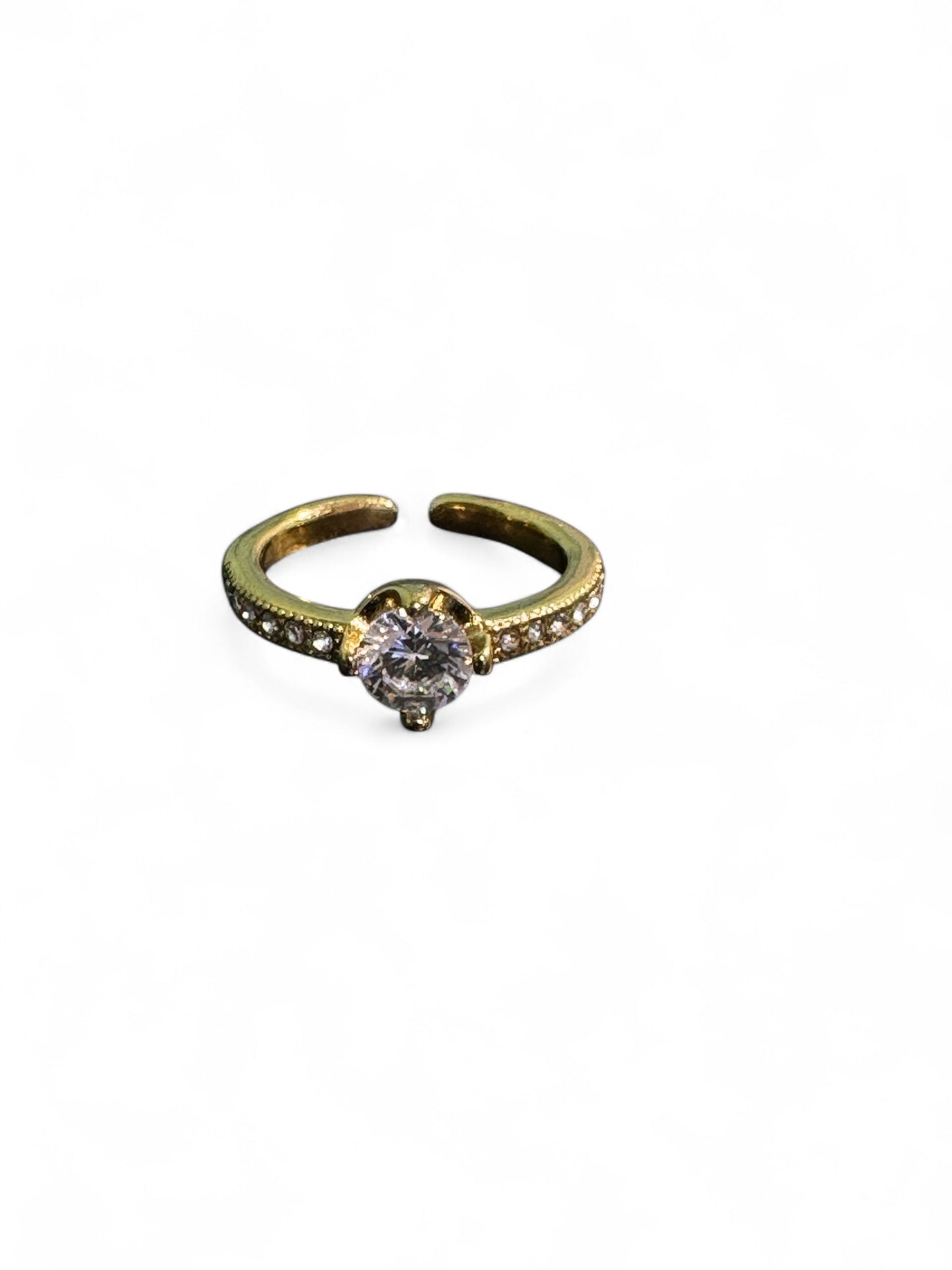 Bague solitaire avec cristaux pavés - Acier inoxydable réglable or ou argent