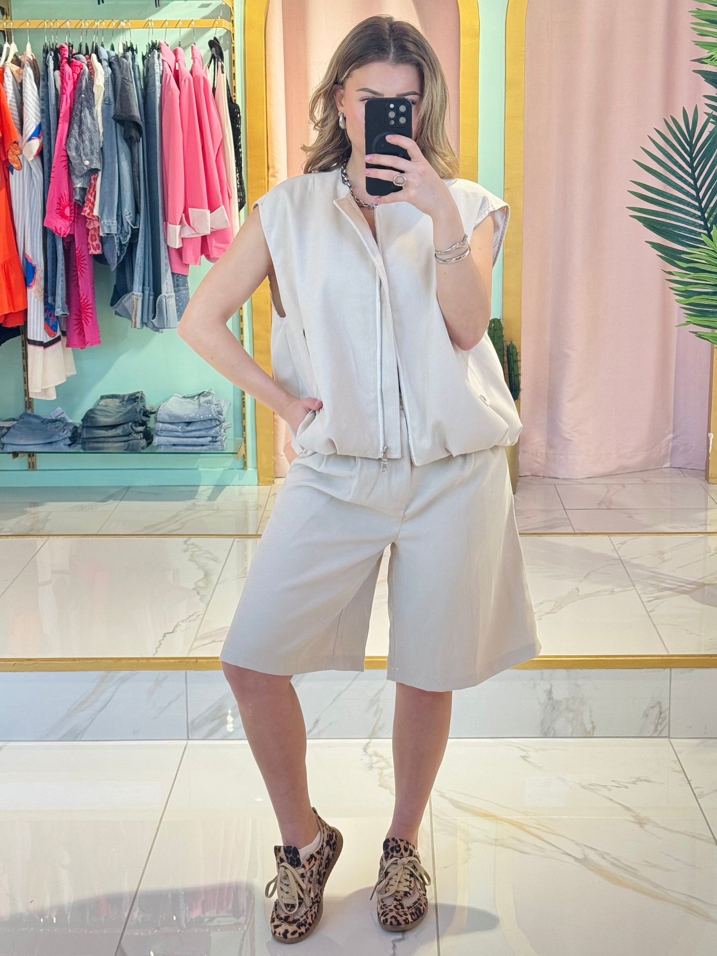 Bermuda ample effet nubuck – Purple Queen coloris beige