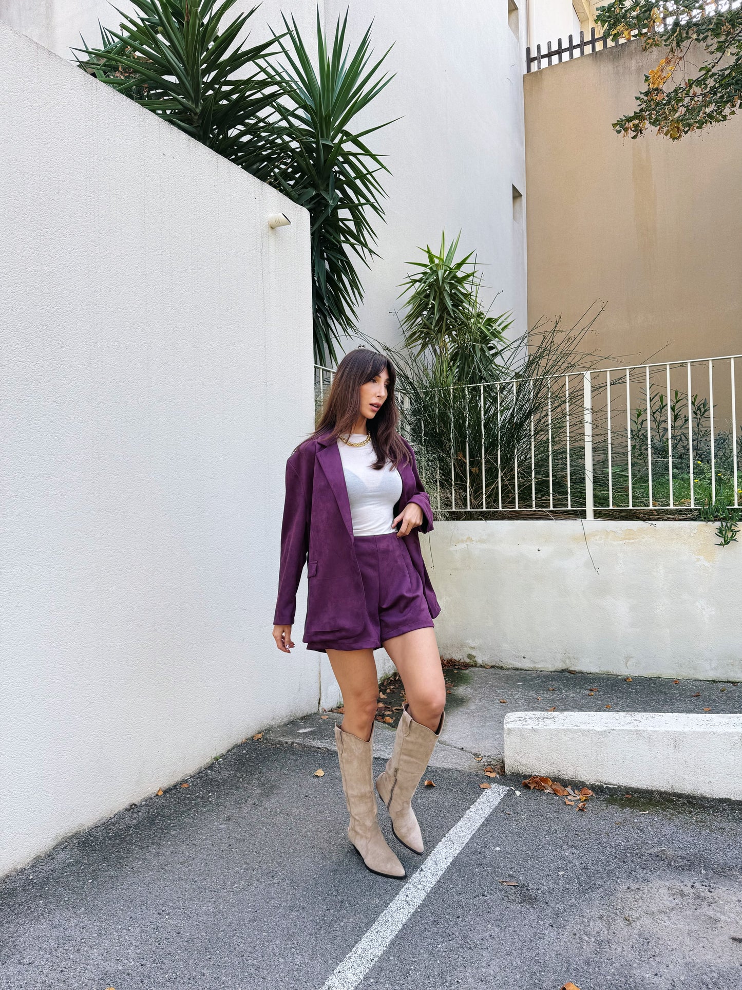 Veste tailleur façon nubuck violine