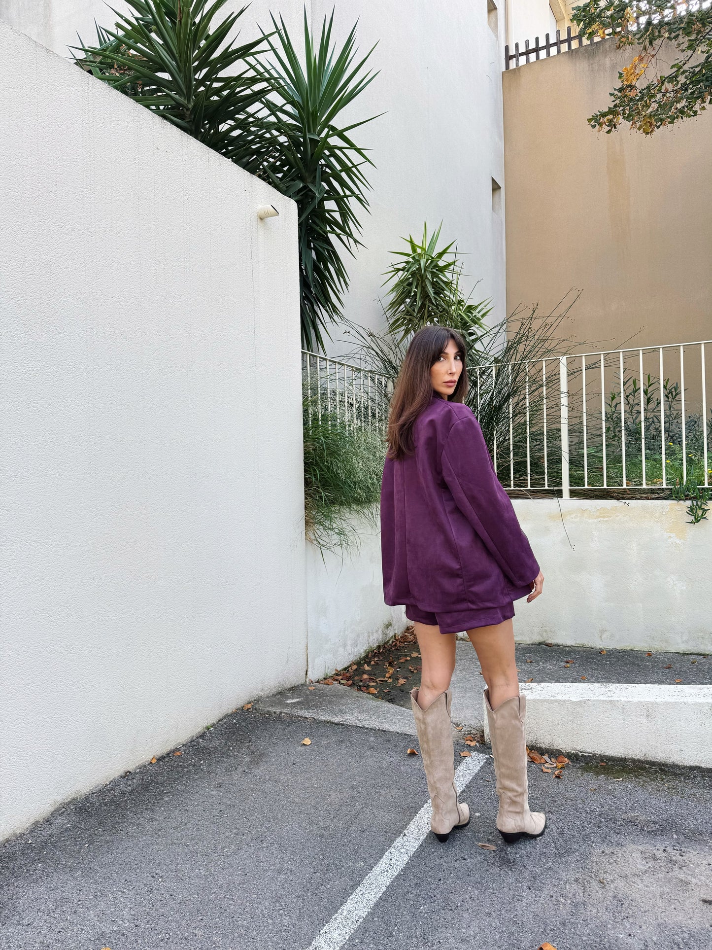 Veste tailleur façon nubuck violine