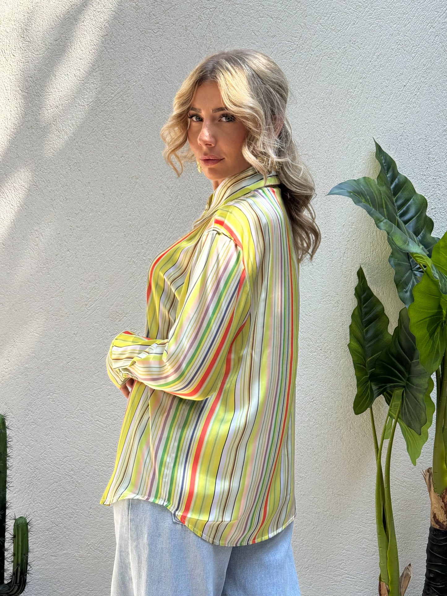 Chemise rayée satinée “Sunlight Mood”- anis limonade