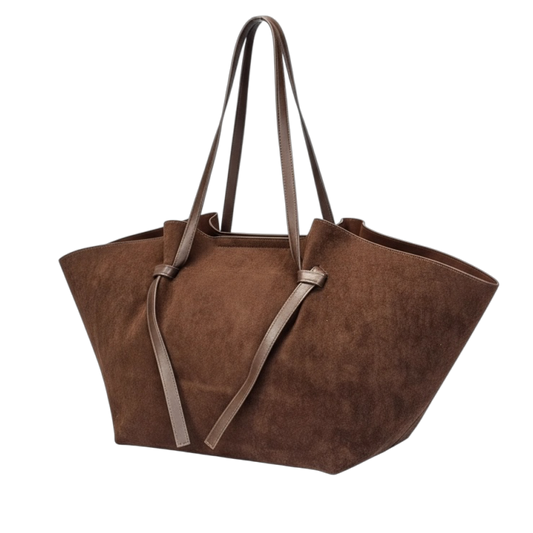Sac cabas façon nubuck – Grand format avec pochette & bandoulière chocolat