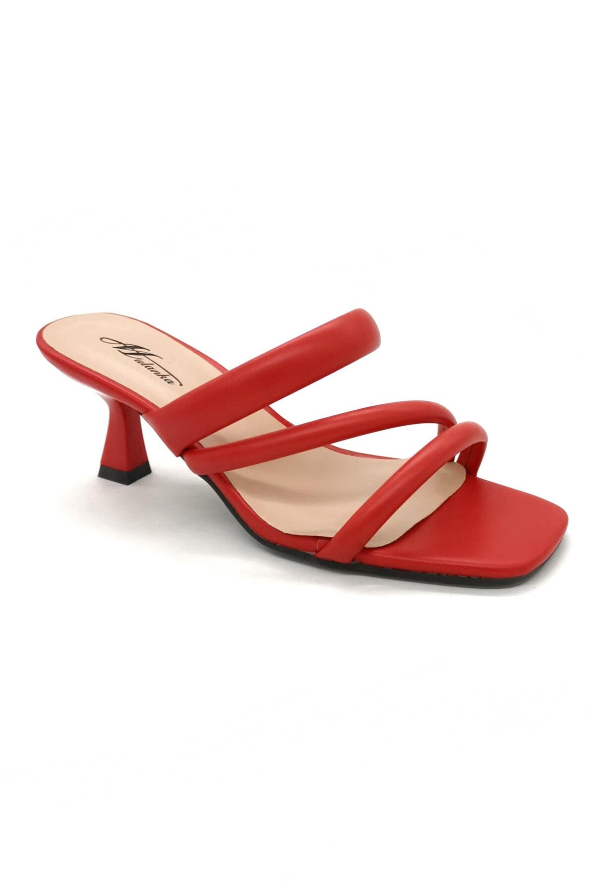 Sandales à talons lanières arrondies – bout carré coloris rouge