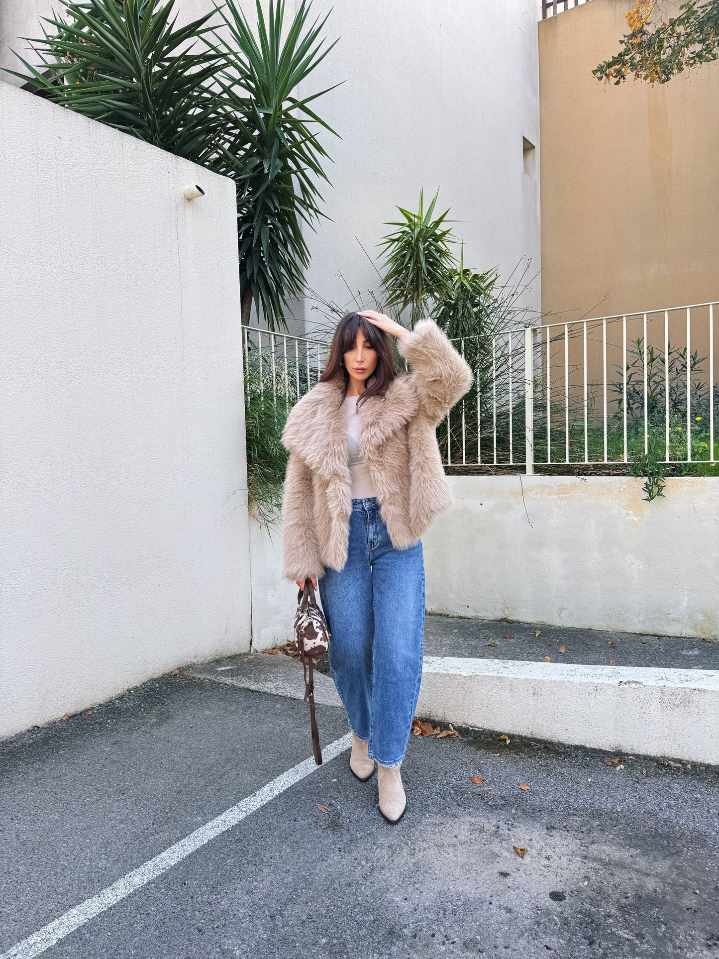 Manteau fausse fourrure beige