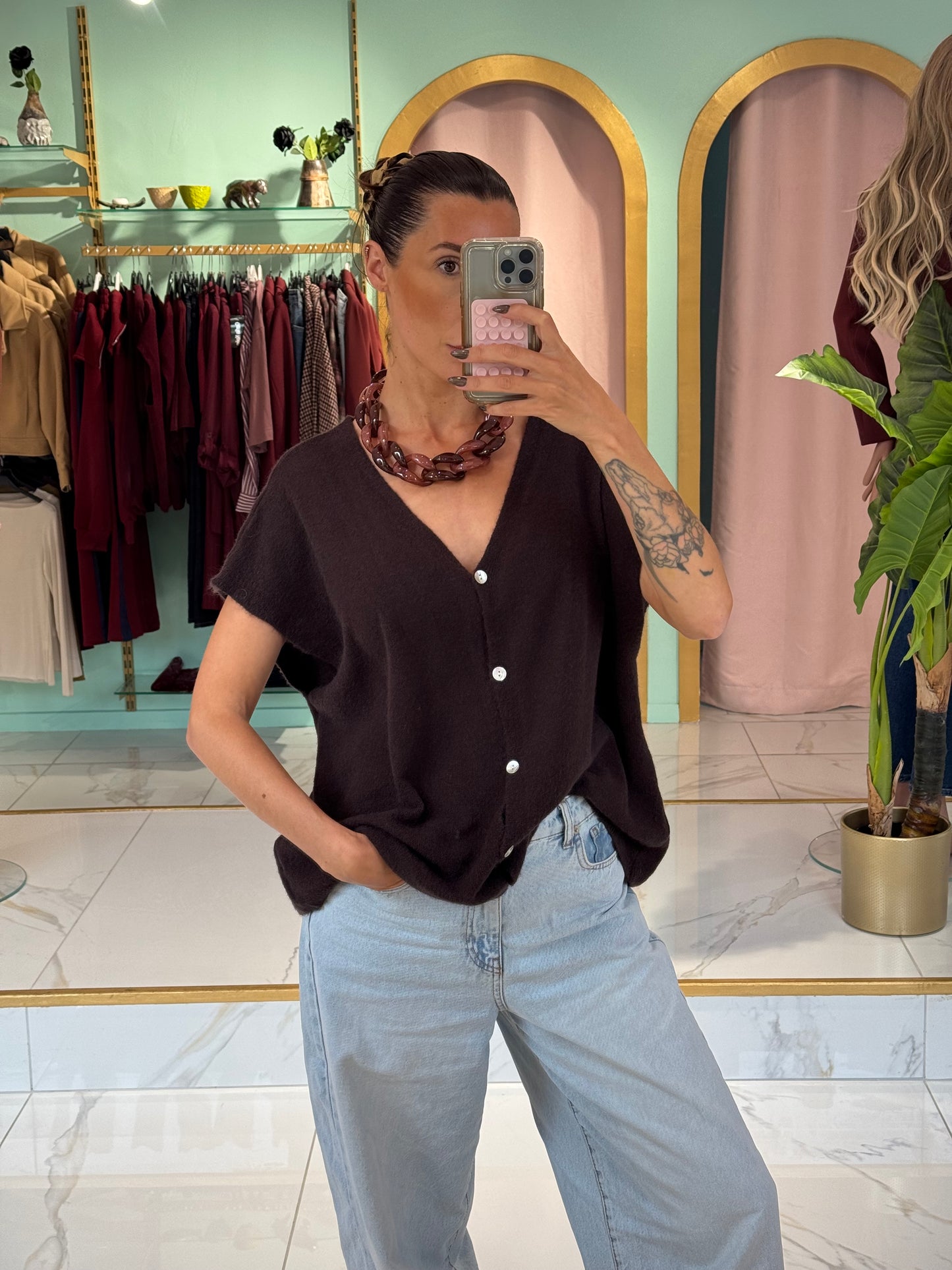 Gilet en maille sans manches – Loose & réversible chocolat