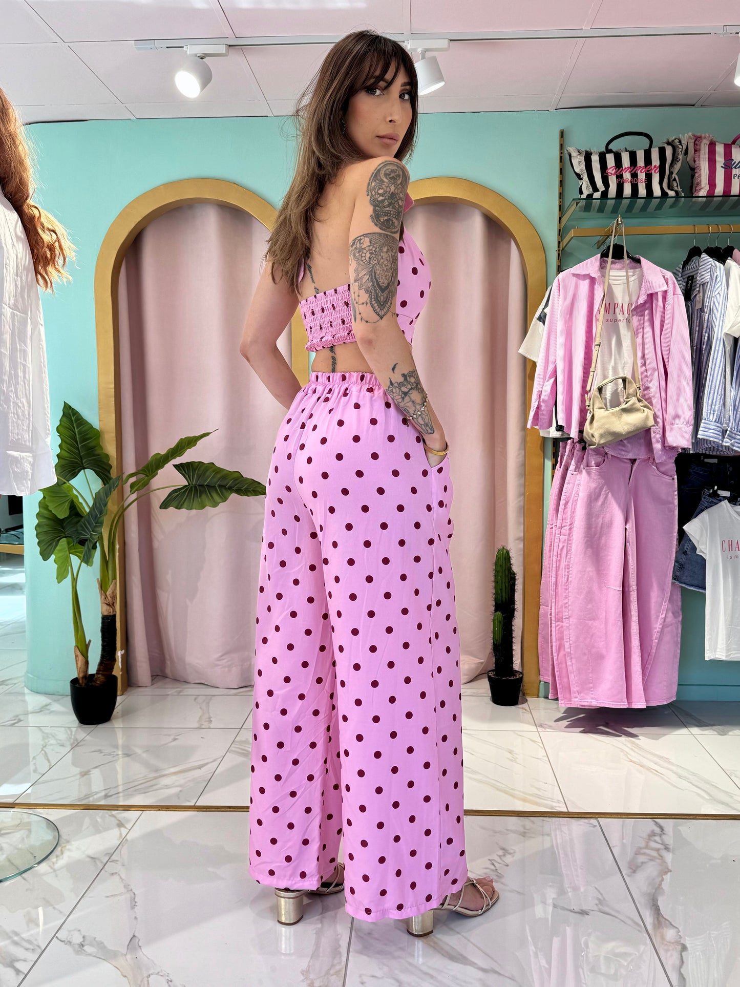 Ensemble deux pièces à pois - rose
