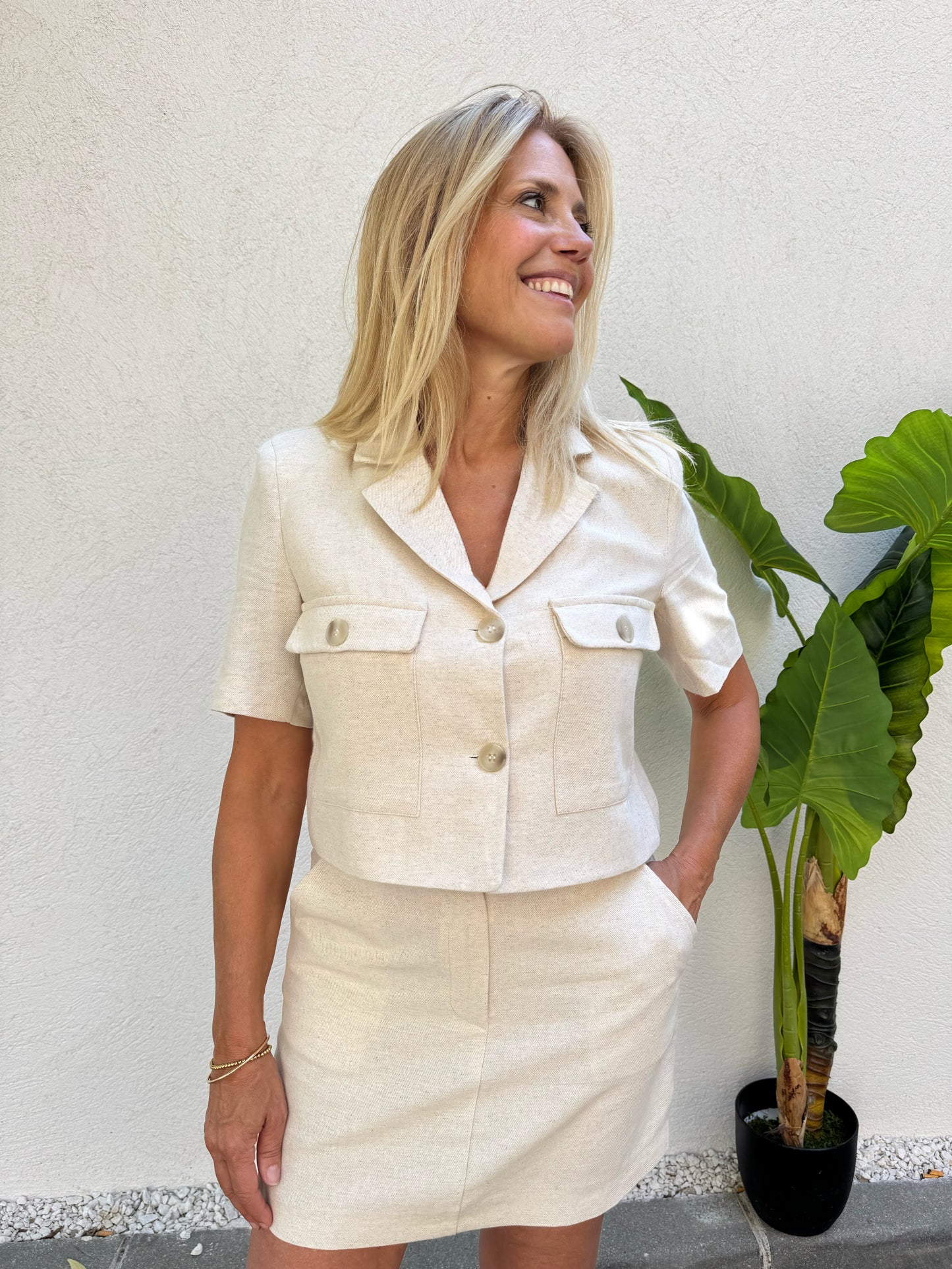 Ensemble veste & jupe texturé beige