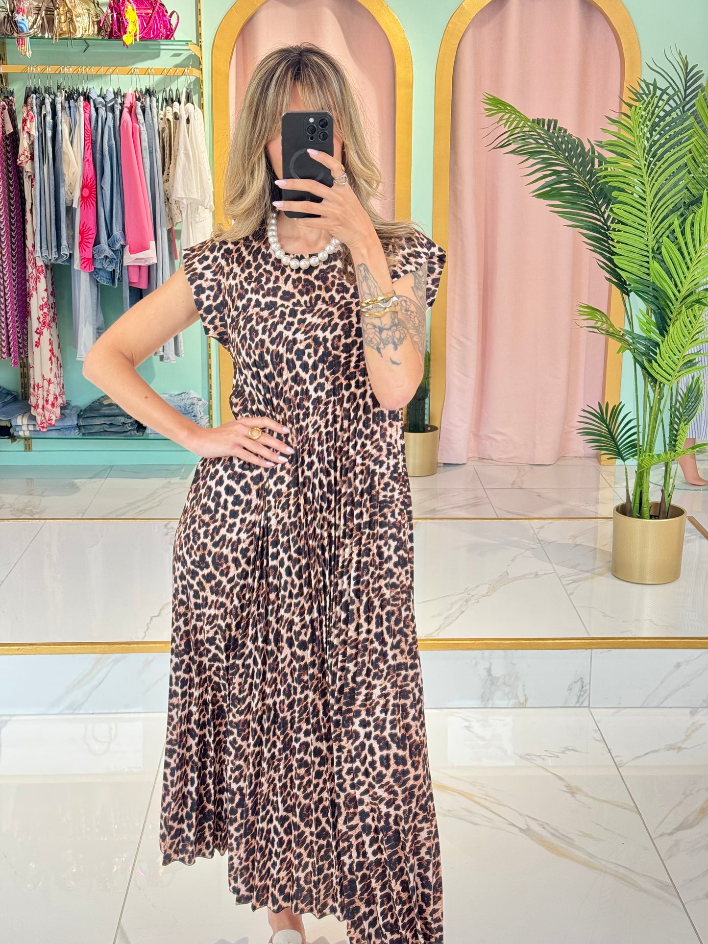 Robe longue plissée léopard – marron