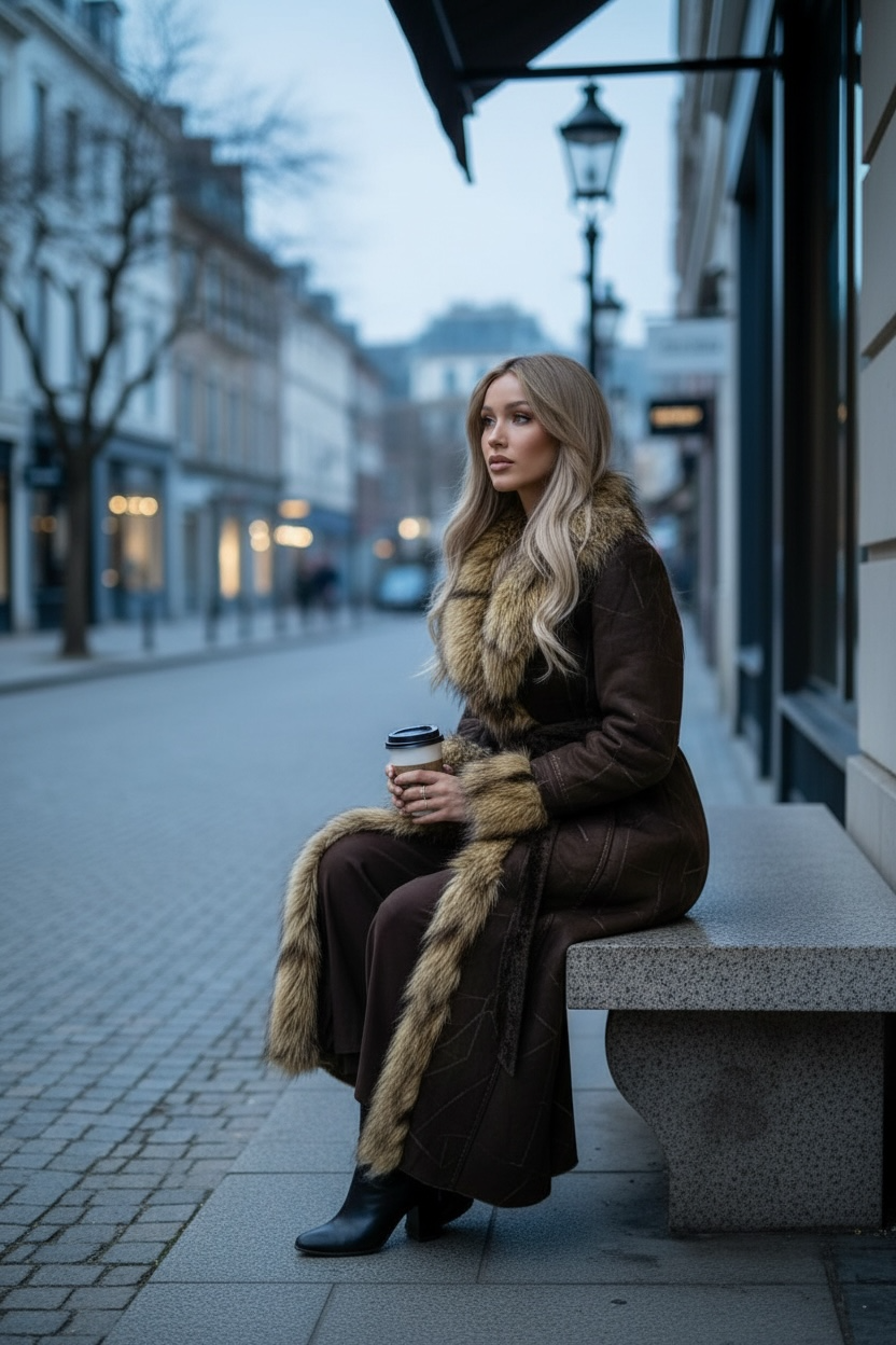 Manteau à fausse fourrure style 2000’s marron