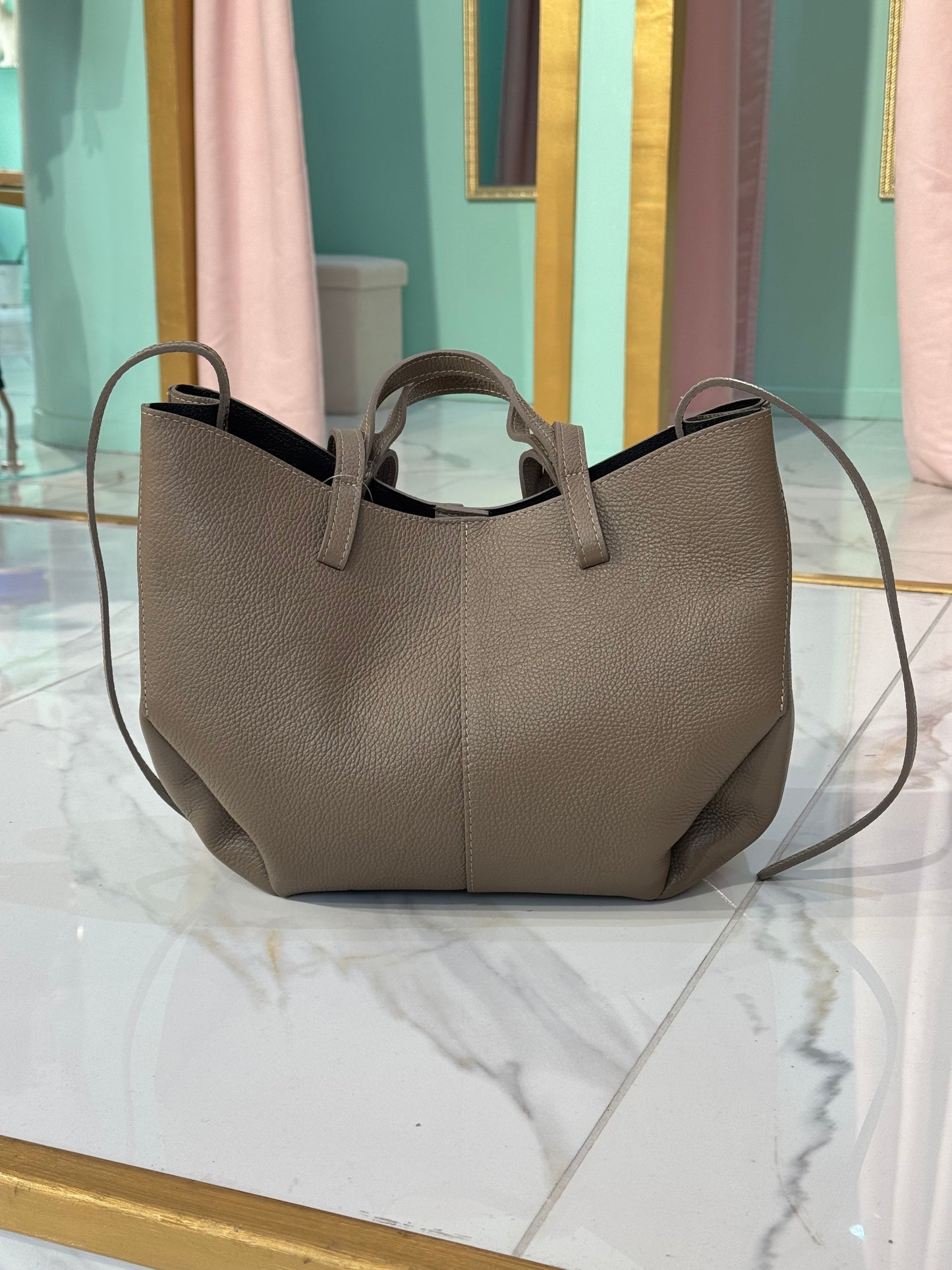 Sac Dupe En Cuir Grainé - taupe